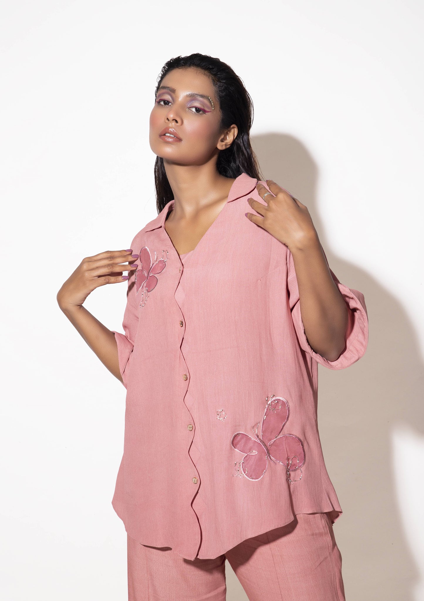 Butterfly Embroidered Scallop Detail Co-ord Set - Arimi - House Of Design