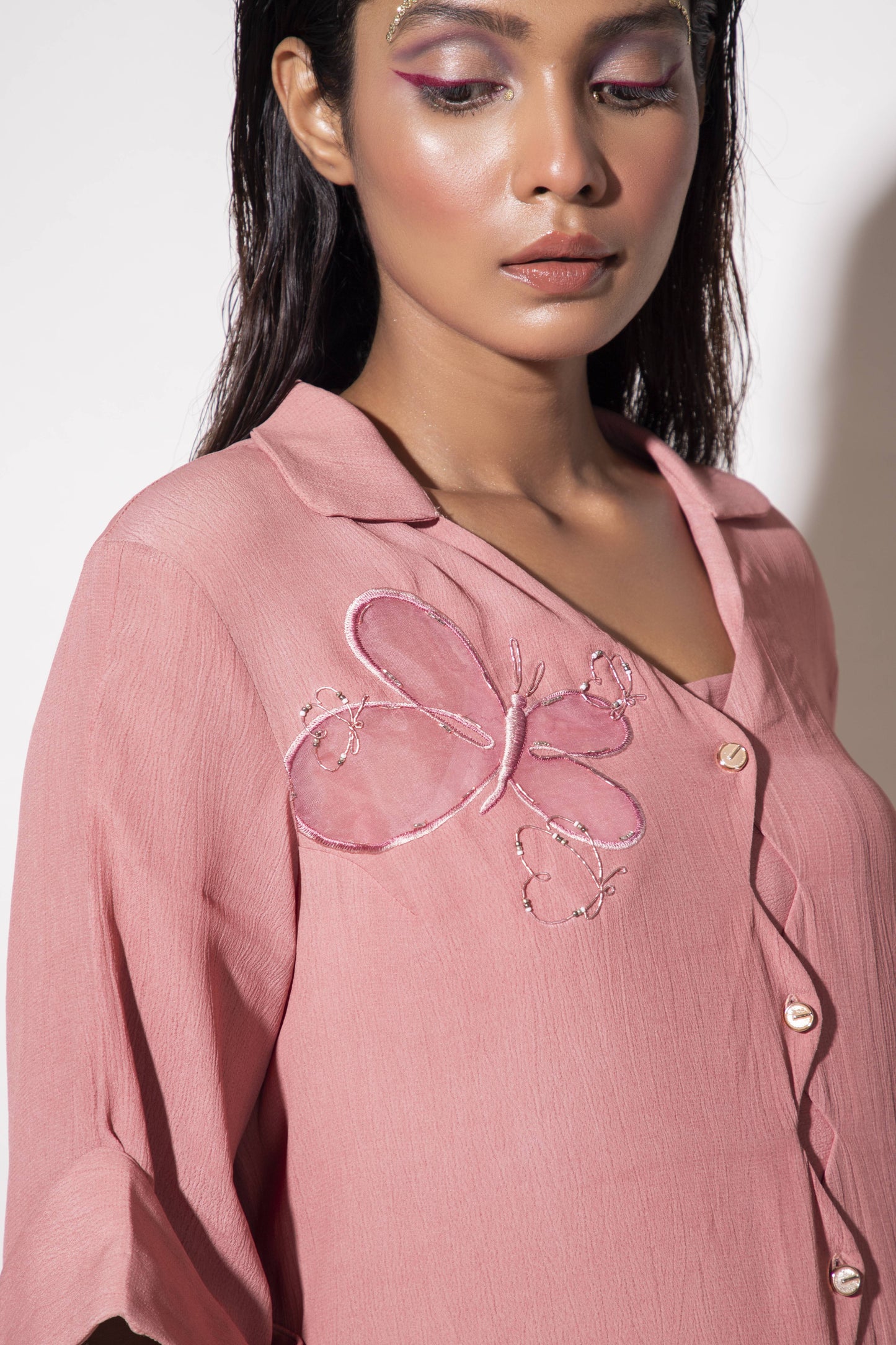 Butterfly Embroidered Scallop Detail Co-ord Set - Arimi - House Of Design