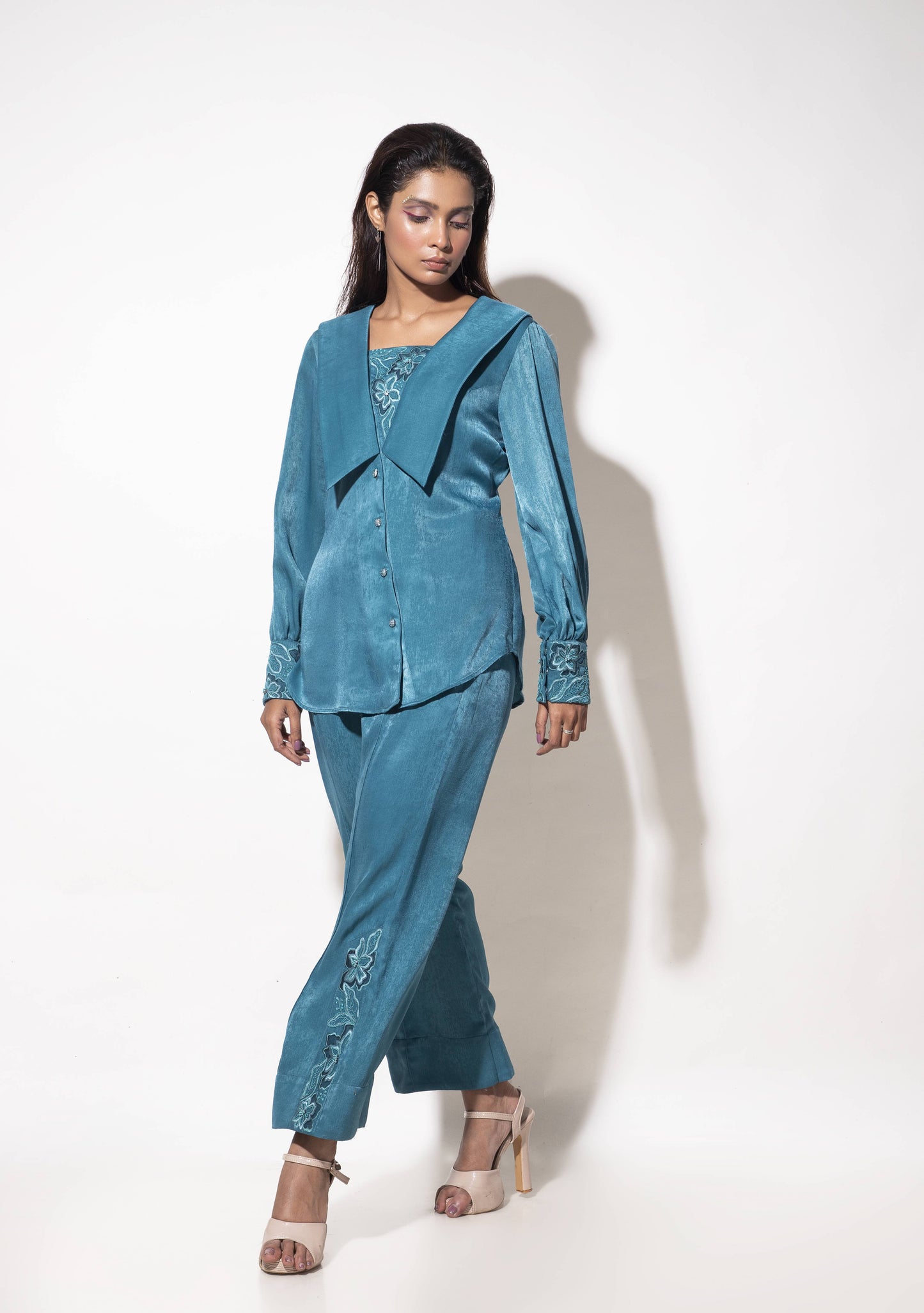 Diagonal Placket with Collar Flap Detail Co-ord Set - Arimi - House Of Design
