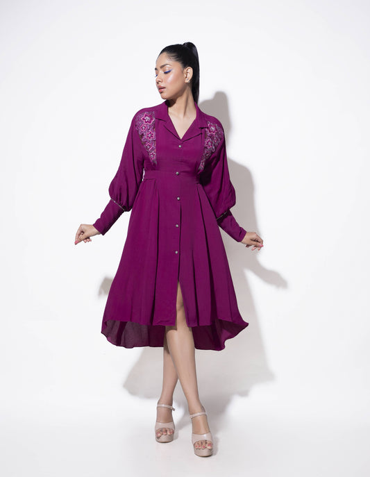 V Panel Floral Embroidered Dress - Arimi - House Of Design