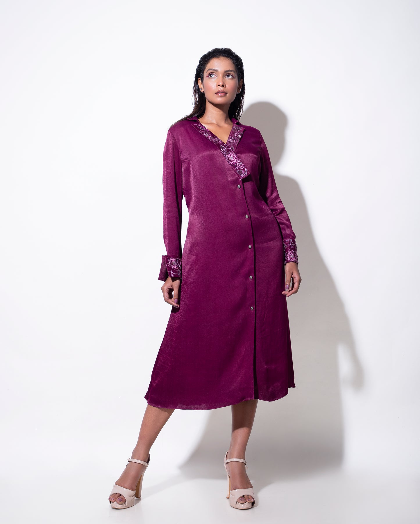 Y Neck Embroidered A line Dress - Arimi - House Of Design