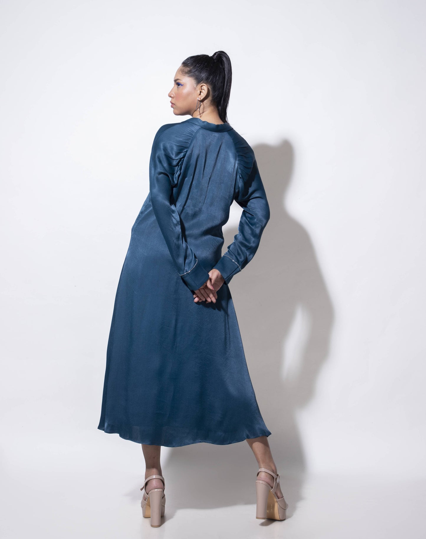 Balloon Raglan Sleeve Dress with Placement Embroidery - Arimi - House Of Design