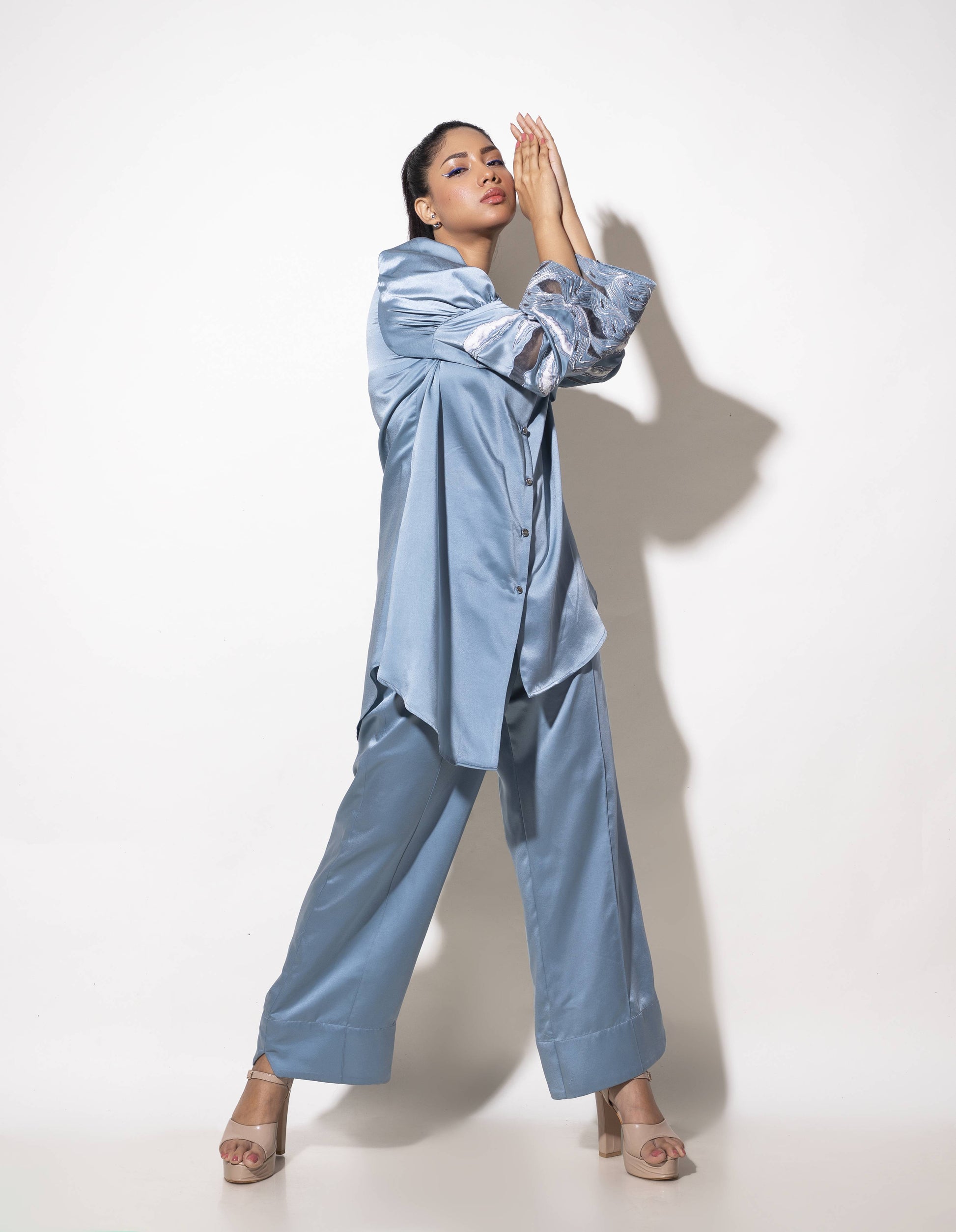 Sky Embroidered Co-ord Se - Arimi - House Of Design