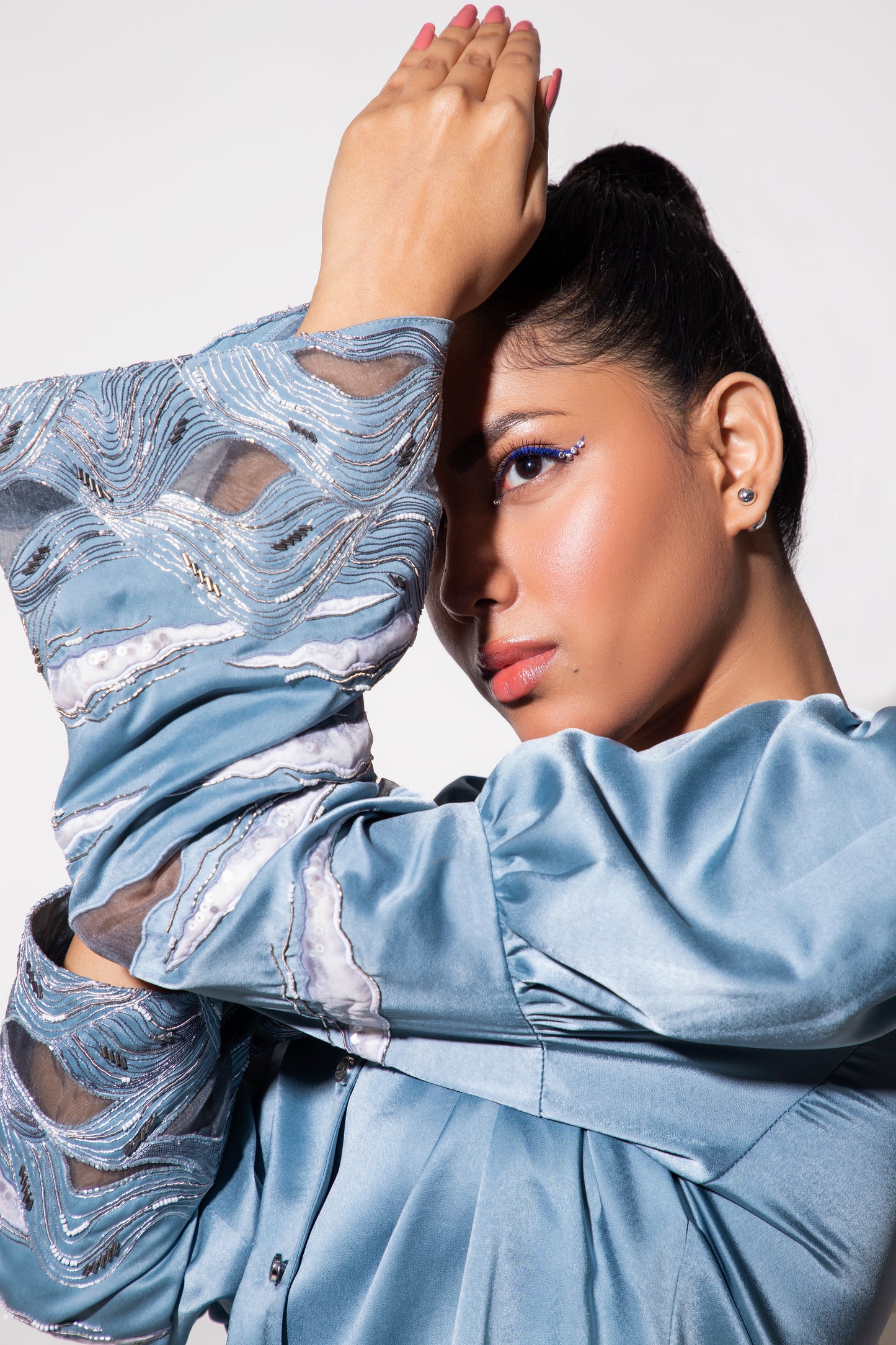 Sky Embroidered Co-ord Se - Arimi - House Of Design