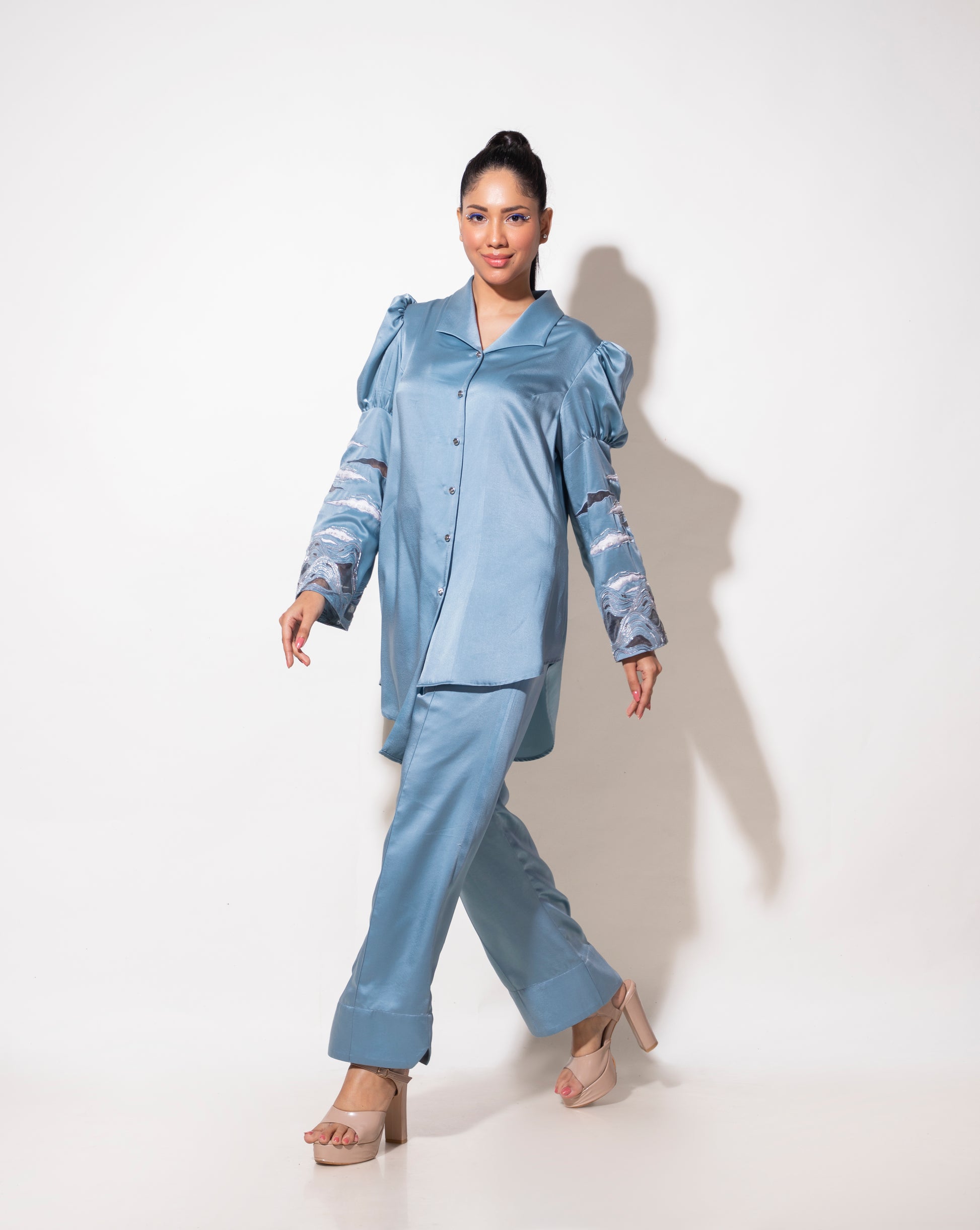 Sky Embroidered Co-ord Se - Arimi - House Of Design