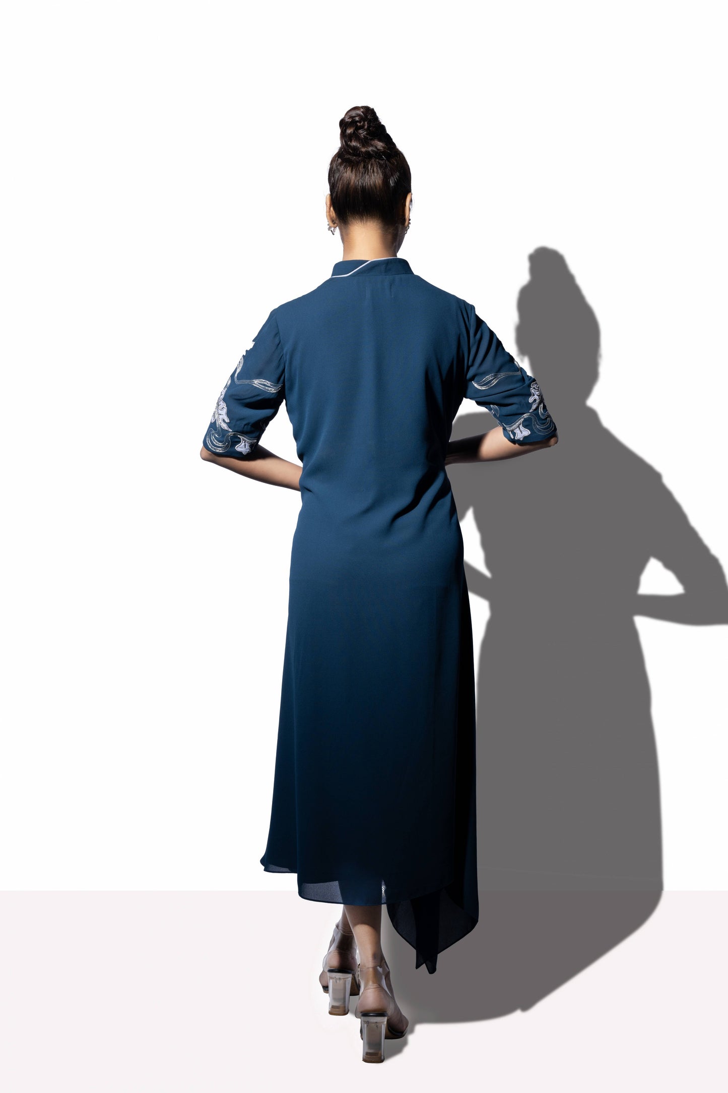 Floral Cascade Bi Layered Asymmetrical Dress - Arimi - House Of Design