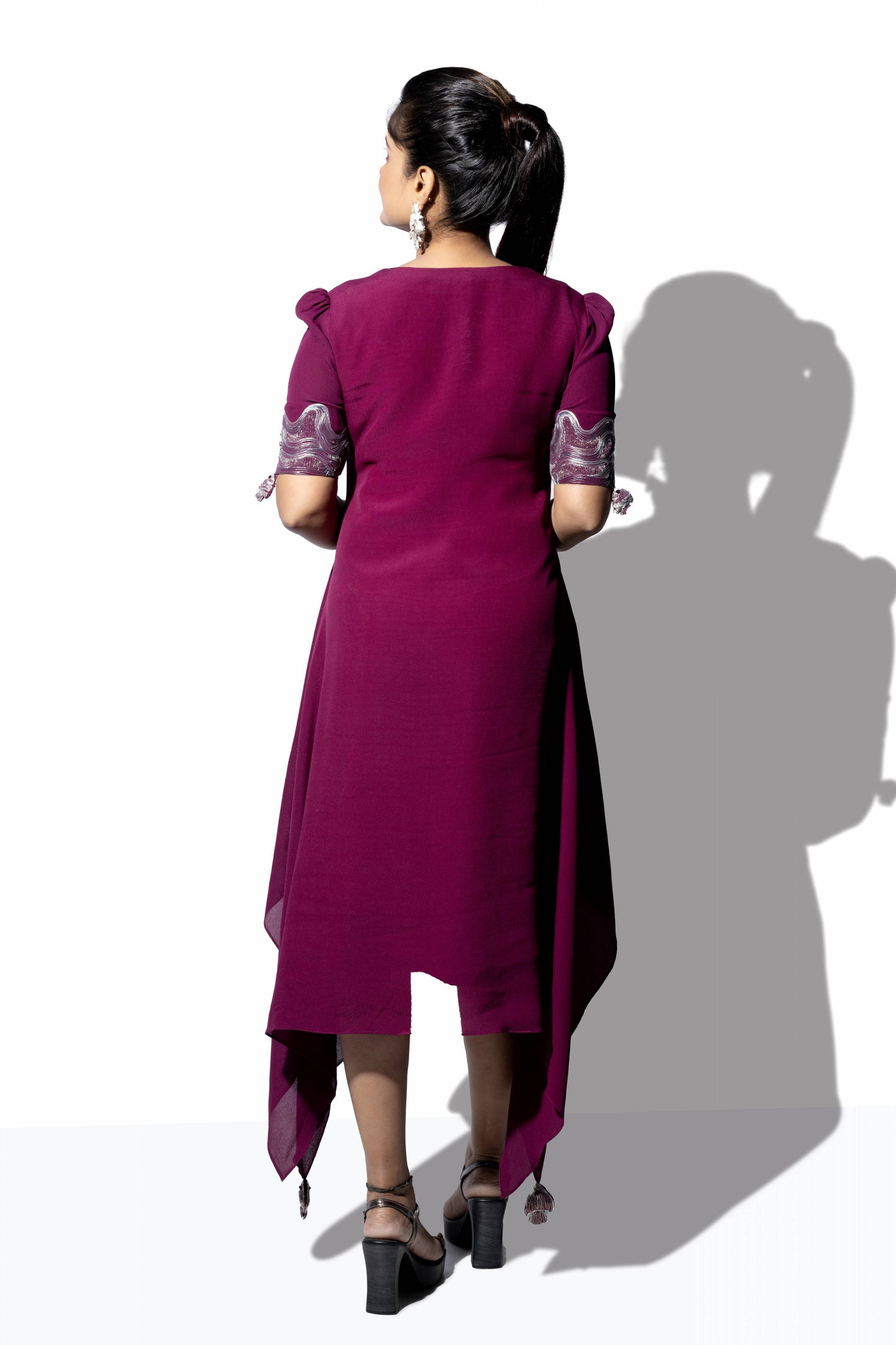 Diamond Neck Flap Collar Placement Embroidery Dress - Arimi - House Of Design