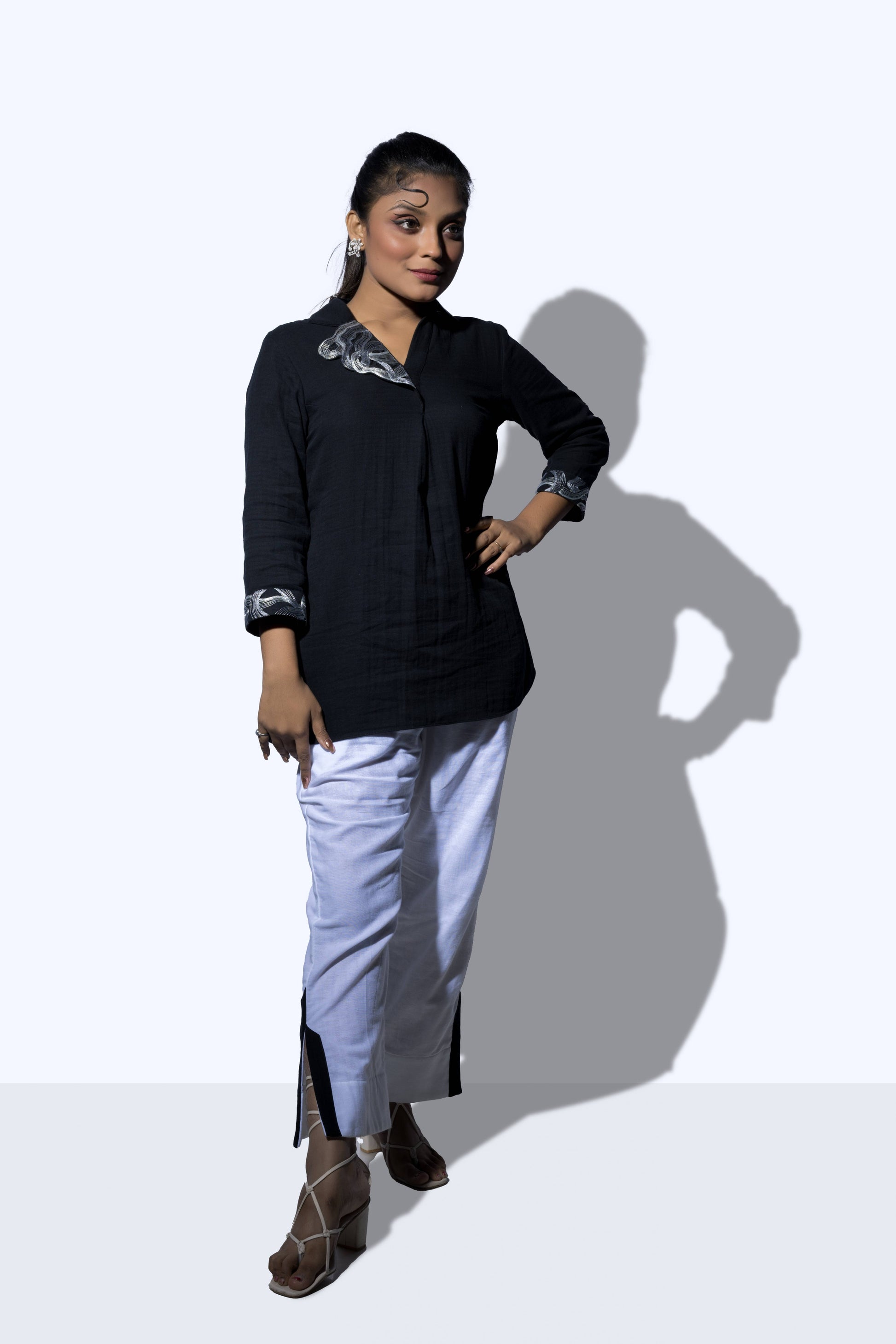 Collar patch Shirt with straight fit  pants - Arimi - House Of Design