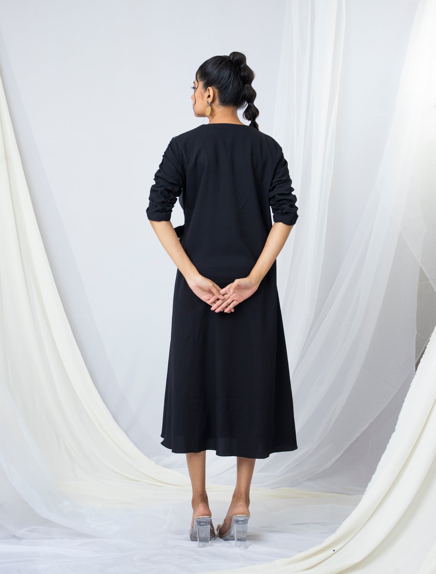 Bi-colour Tie-up A Line Dress with Floral Embroidery - Arimi - House Of Design