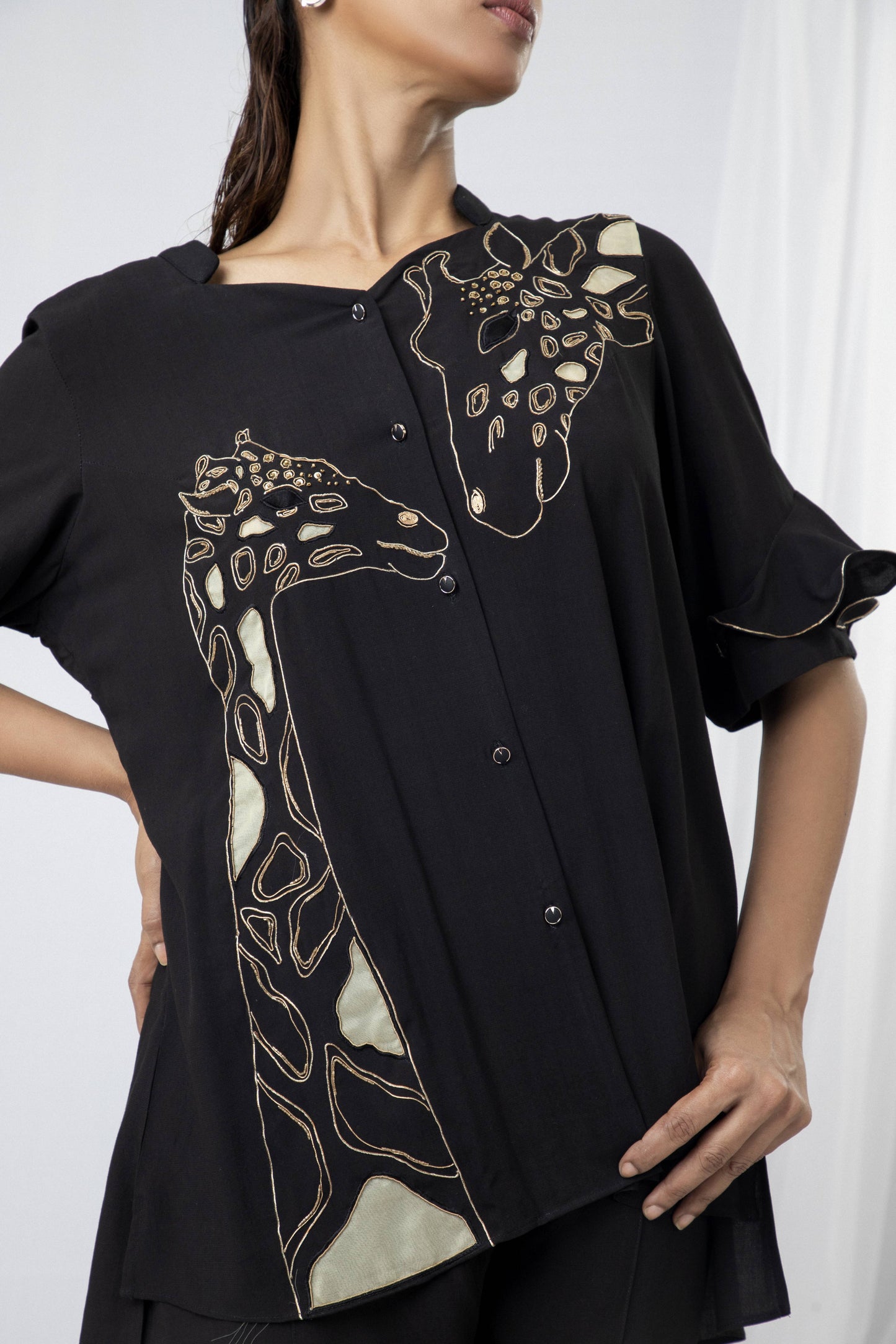 Giraffe Embroidered Co-ord Set With Frill Detail Sleeve - Arimi - House Of Design