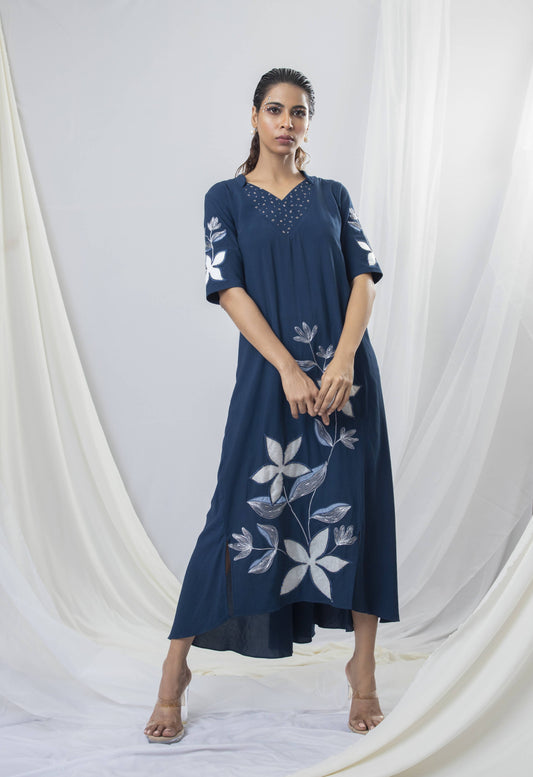 Floral Embroidered Trapeze Dress - Arimi - House Of Design