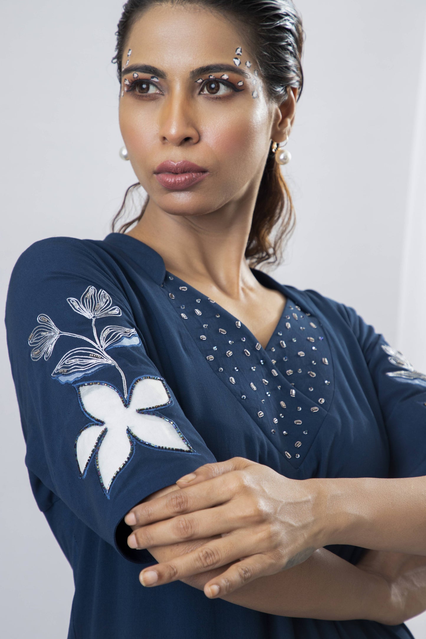 Floral Embroidered Trapeze Dress - Arimi - House Of Design