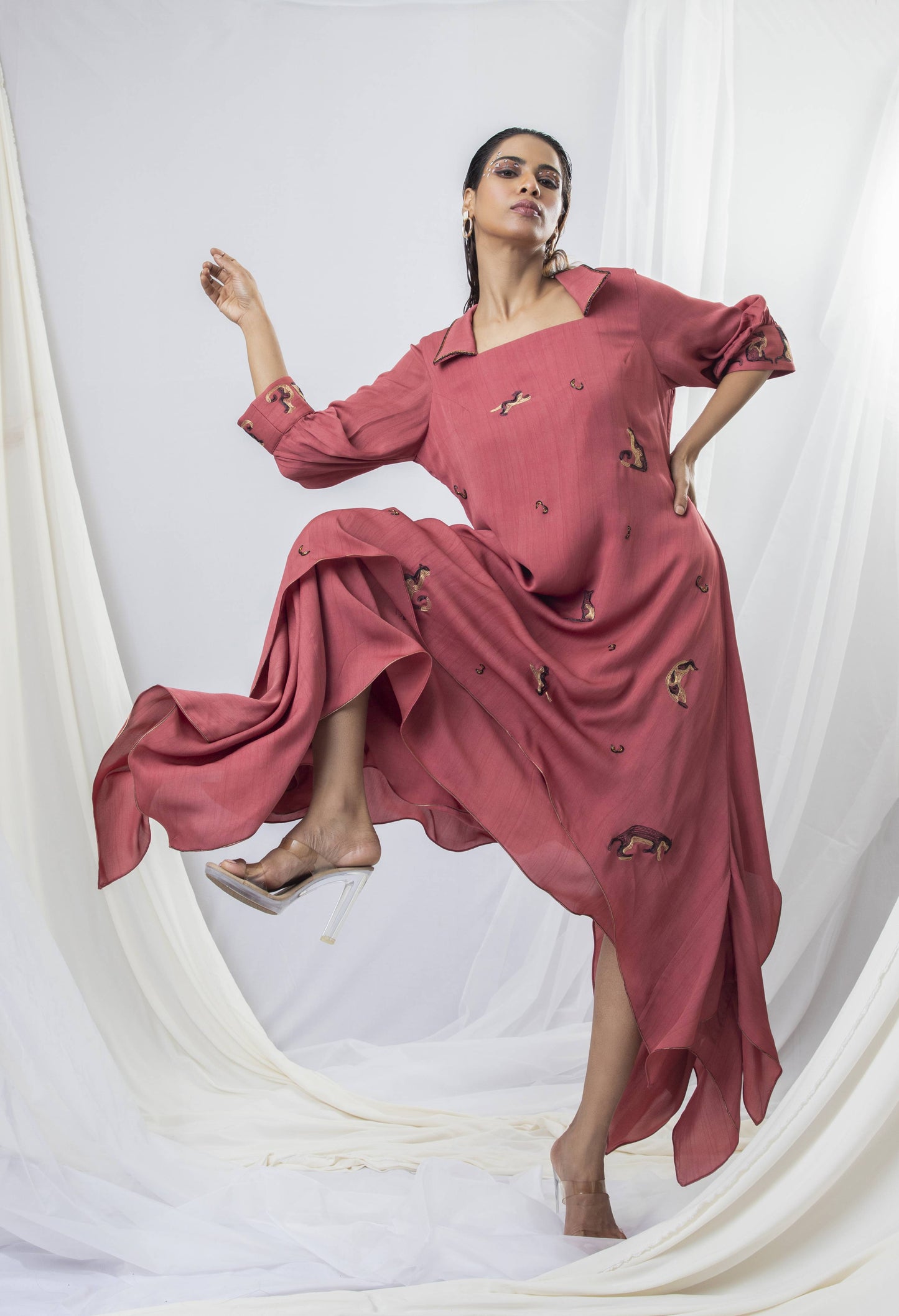 Catwalk Side Bias Bi-Layered  Dress - Arimi - House Of Design