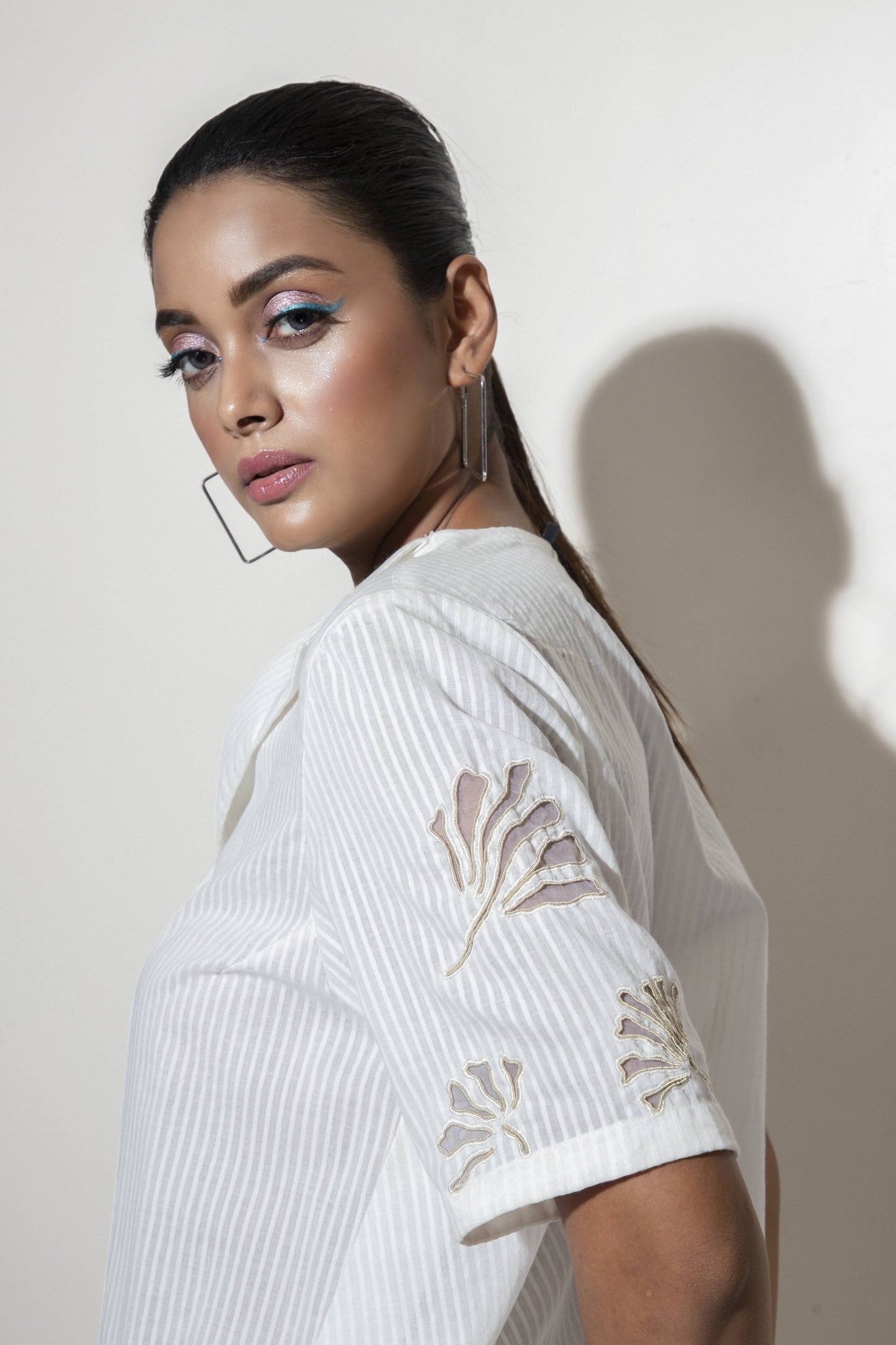 Floral Cut Work Long Trapeze Co-ord paired with detailed hem trousers - Arimi - House Of Design