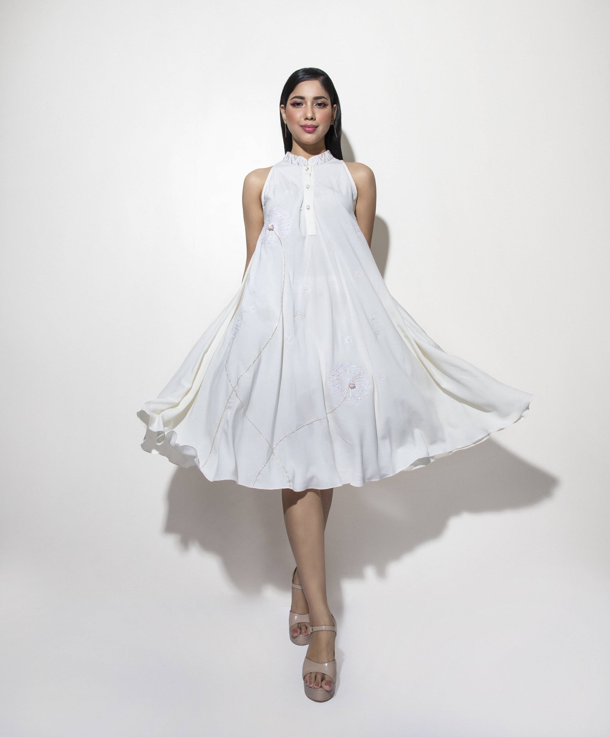 Halter neck Dandelion Detail Dress - Arimi - House Of Design