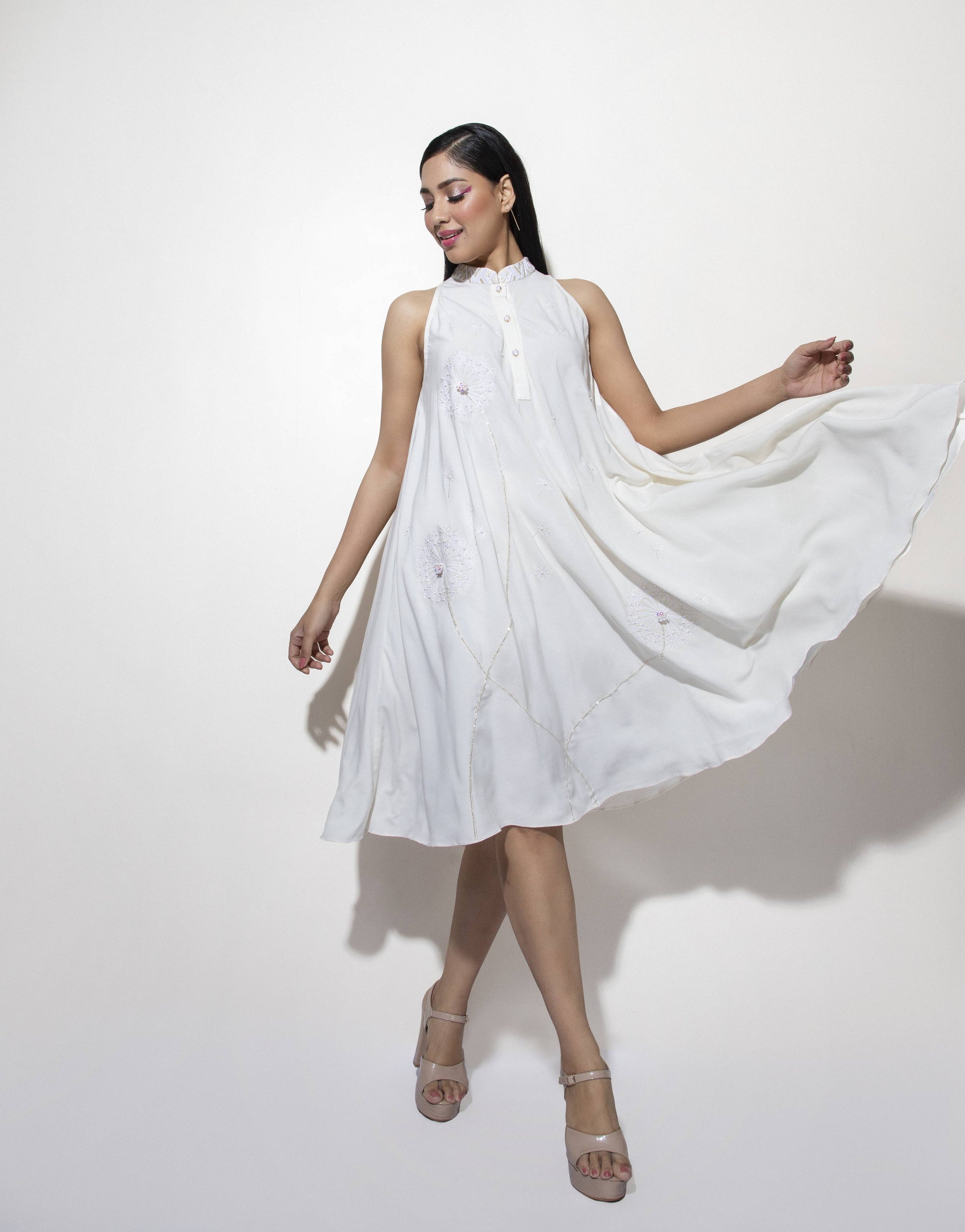 Halter neck Dandelion Detail Dress - Arimi - House Of Design