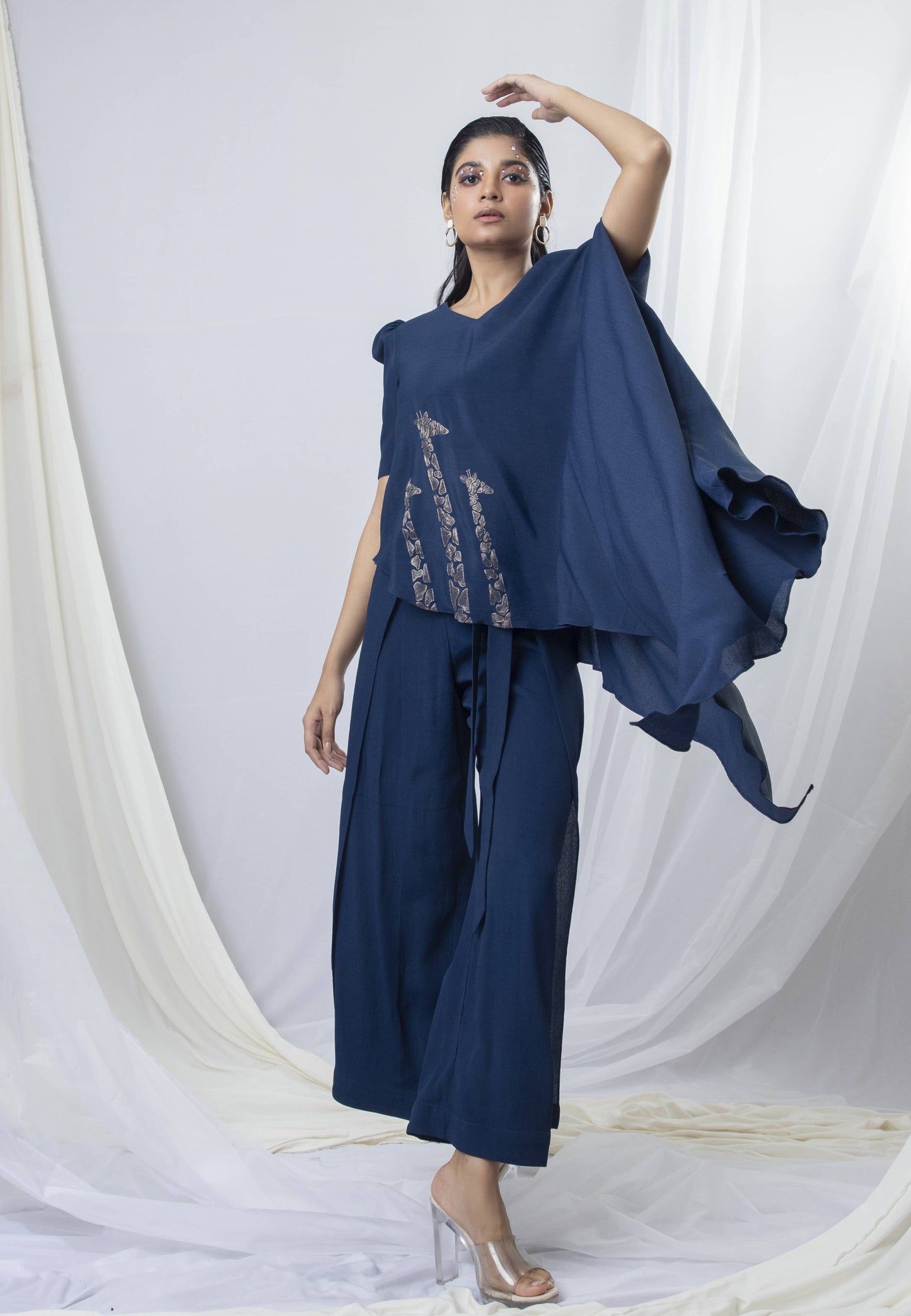 Drape Giraffe Embroidered Top with Wrap Around Trousers - Arimi - House Of Design