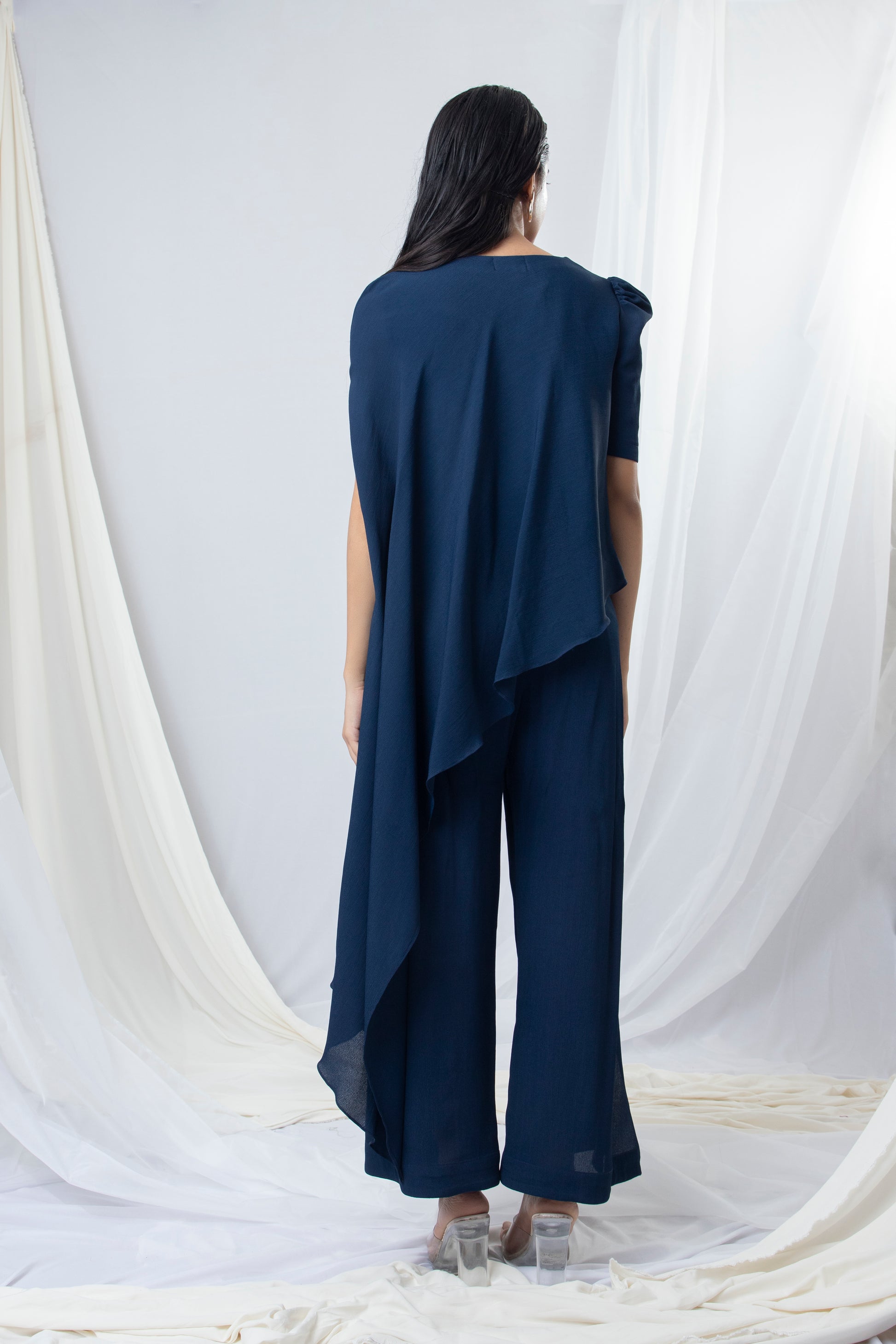 Drape Giraffe Embroidered Top with Wrap Around Trousers - Arimi - House Of Design