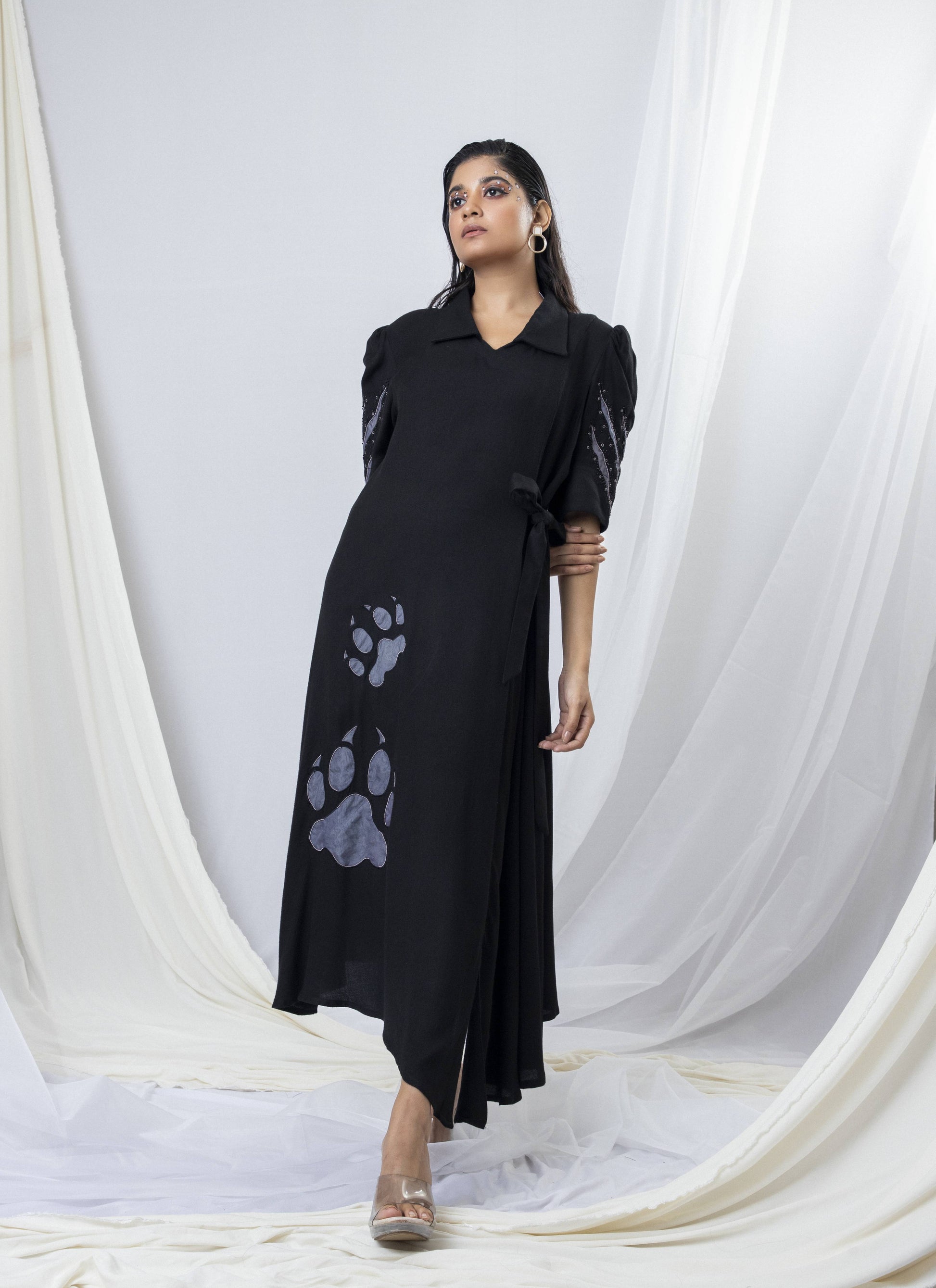 Wildcat Whimsy Abstract Embroidered A-Line dress - Arimi - House Of Design