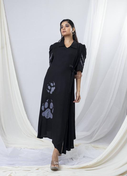 Wildcat Whimsy Abstract Embroidered A-Line dress - Arimi - House Of Design