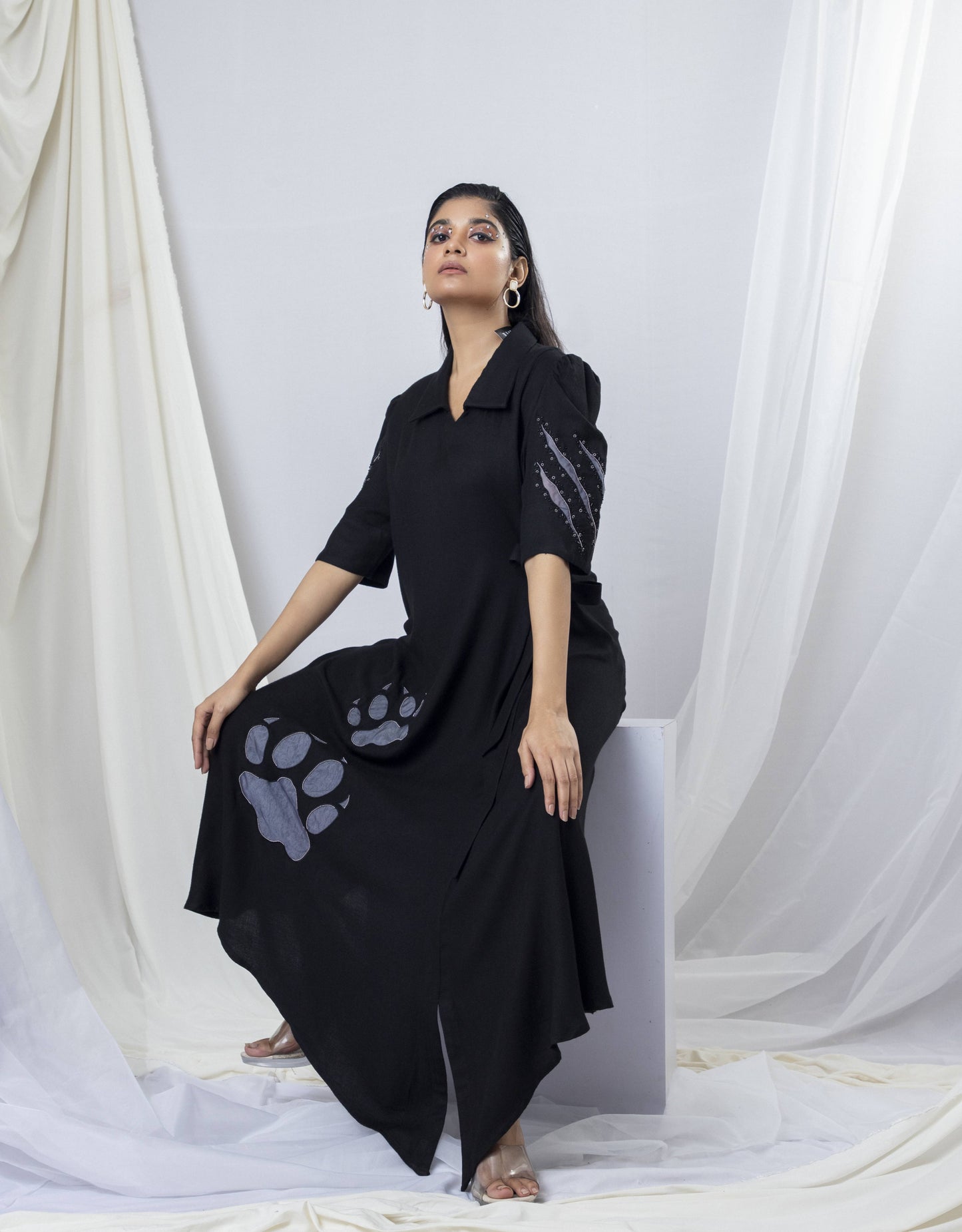 Wildcat Whimsy Abstract Embroidered A-Line dress - Arimi - House Of Design