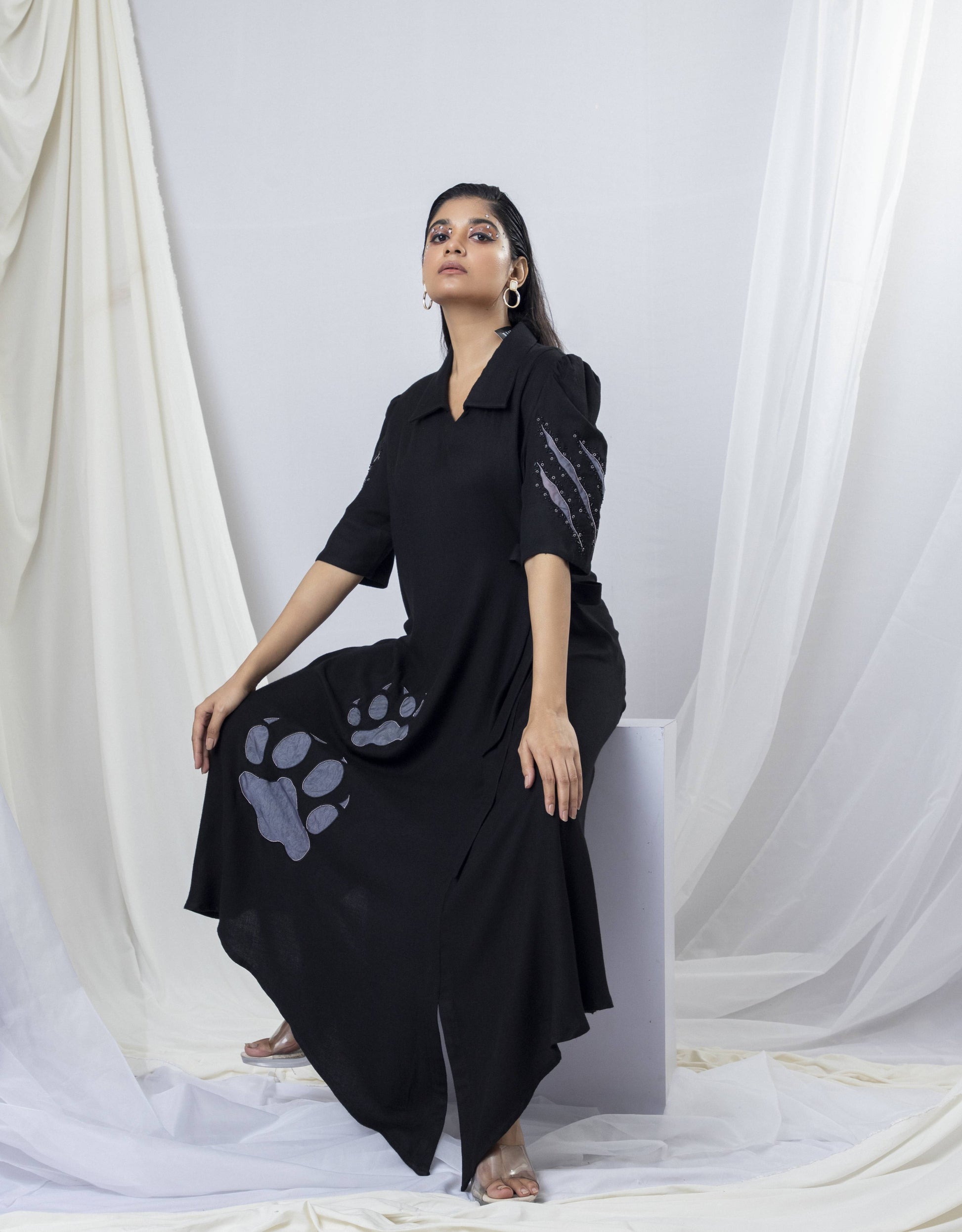 Wildcat Whimsy Abstract Embroidered A-Line dress - Arimi - House Of Design