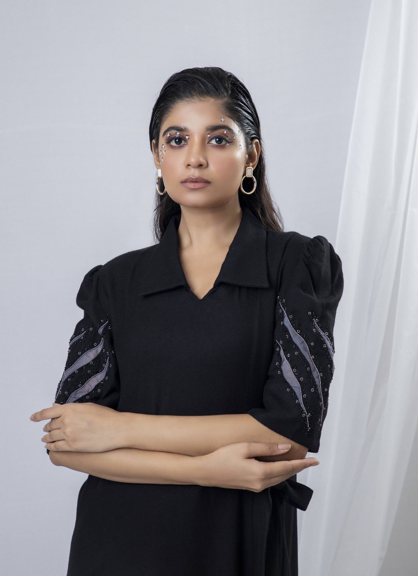 Wildcat Whimsy Abstract Embroidered A-Line dress - Arimi - House Of Design