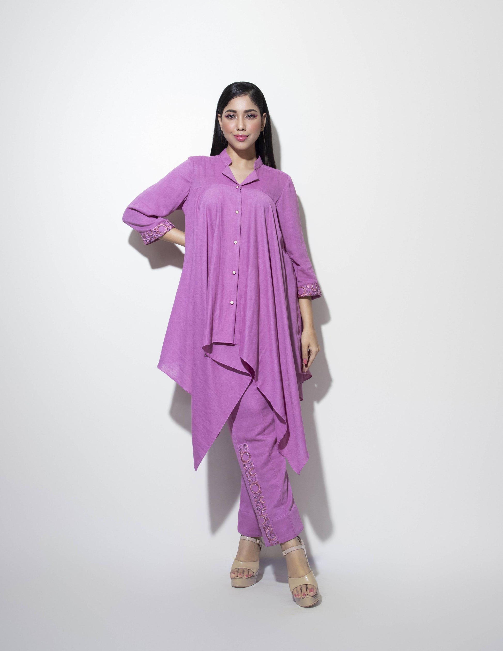 Upper-cut Triple Bias Shirt paired with Straight fit Embroidered Trousers - Arimi - House Of Design