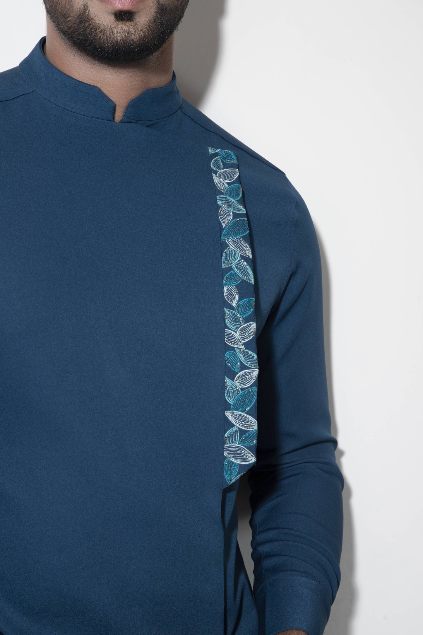 Asymmetric Overlap Shirt with  Embroidered Flap Detail - Arimi - House Of Design
