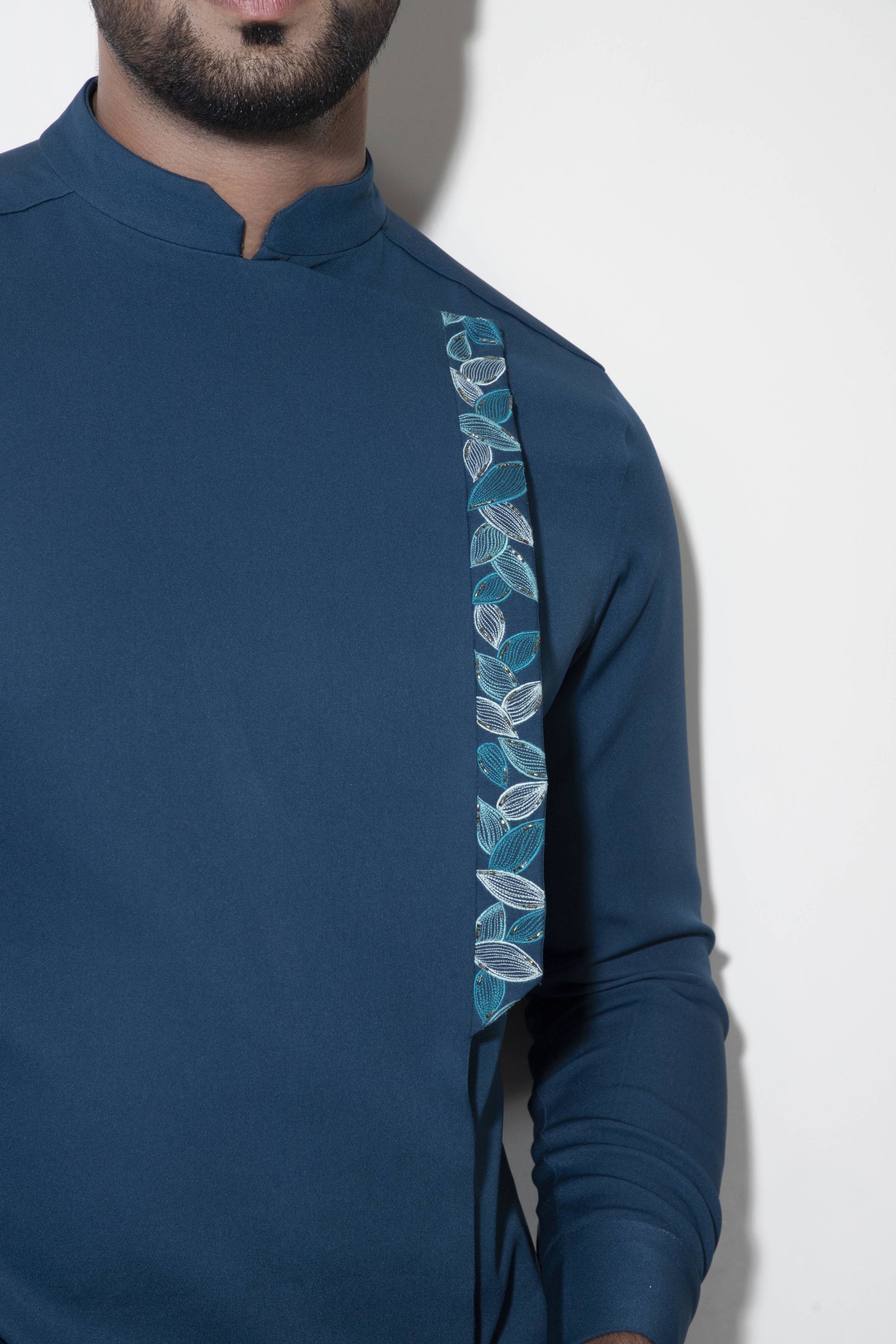 Asymmetric Overlap Shirt with  Embroidered Flap Detail - Arimi - House Of Design