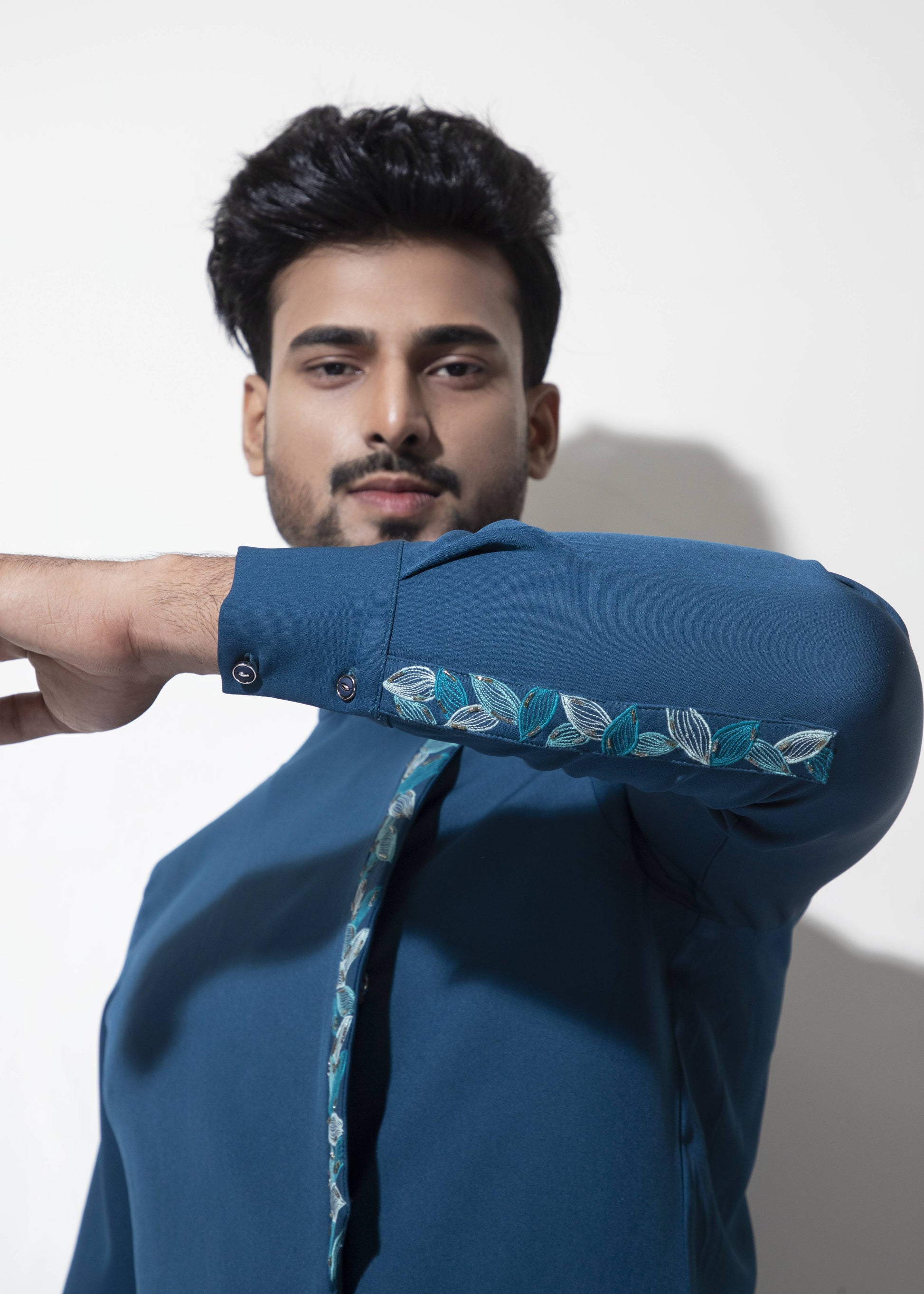 Asymmetric Overlap Shirt with  Embroidered Flap Detail - Arimi - House Of Design