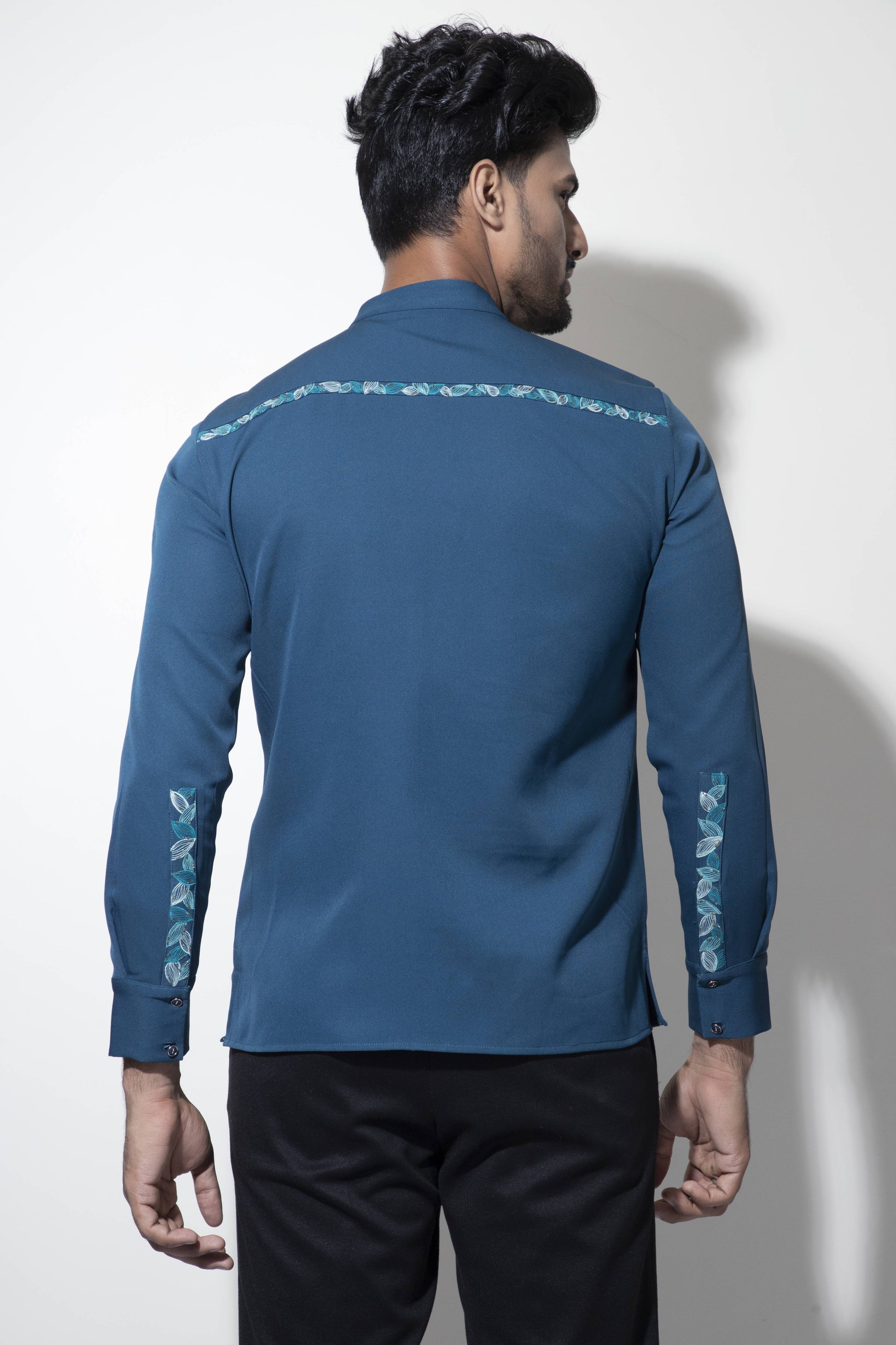 Asymmetric Overlap Shirt with  Embroidered Flap Detail - Arimi - House Of Design
