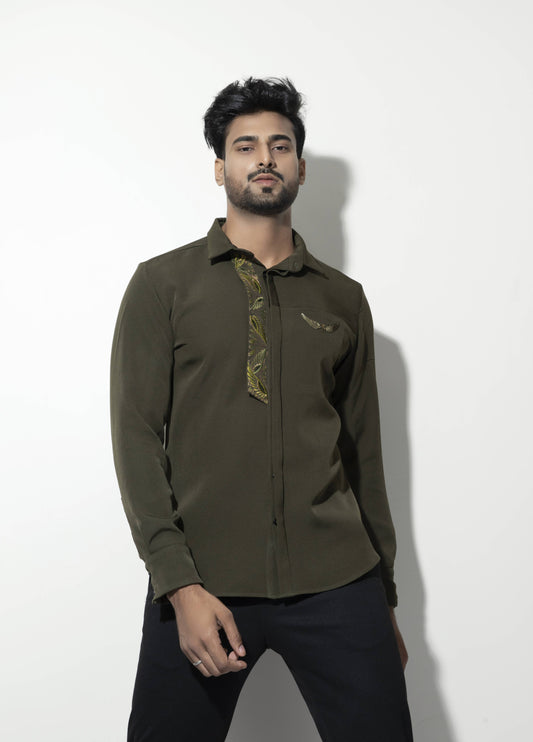 Wing Embroidered Flap Detail Shirt - Arimi - House Of Design