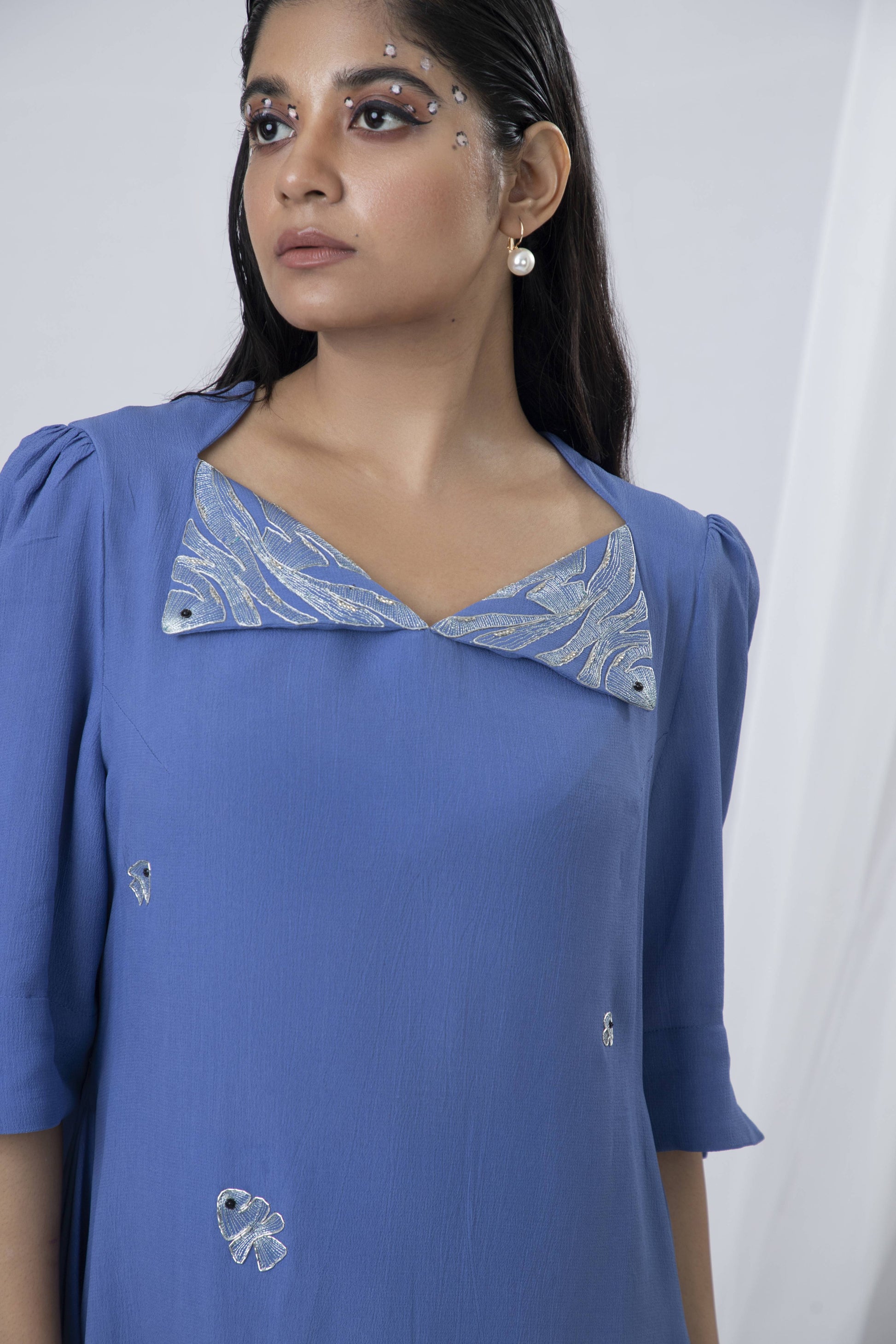 Diamond Neck Flap Collar Placement Embroidery Co-ord Set - Arimi - House Of Design