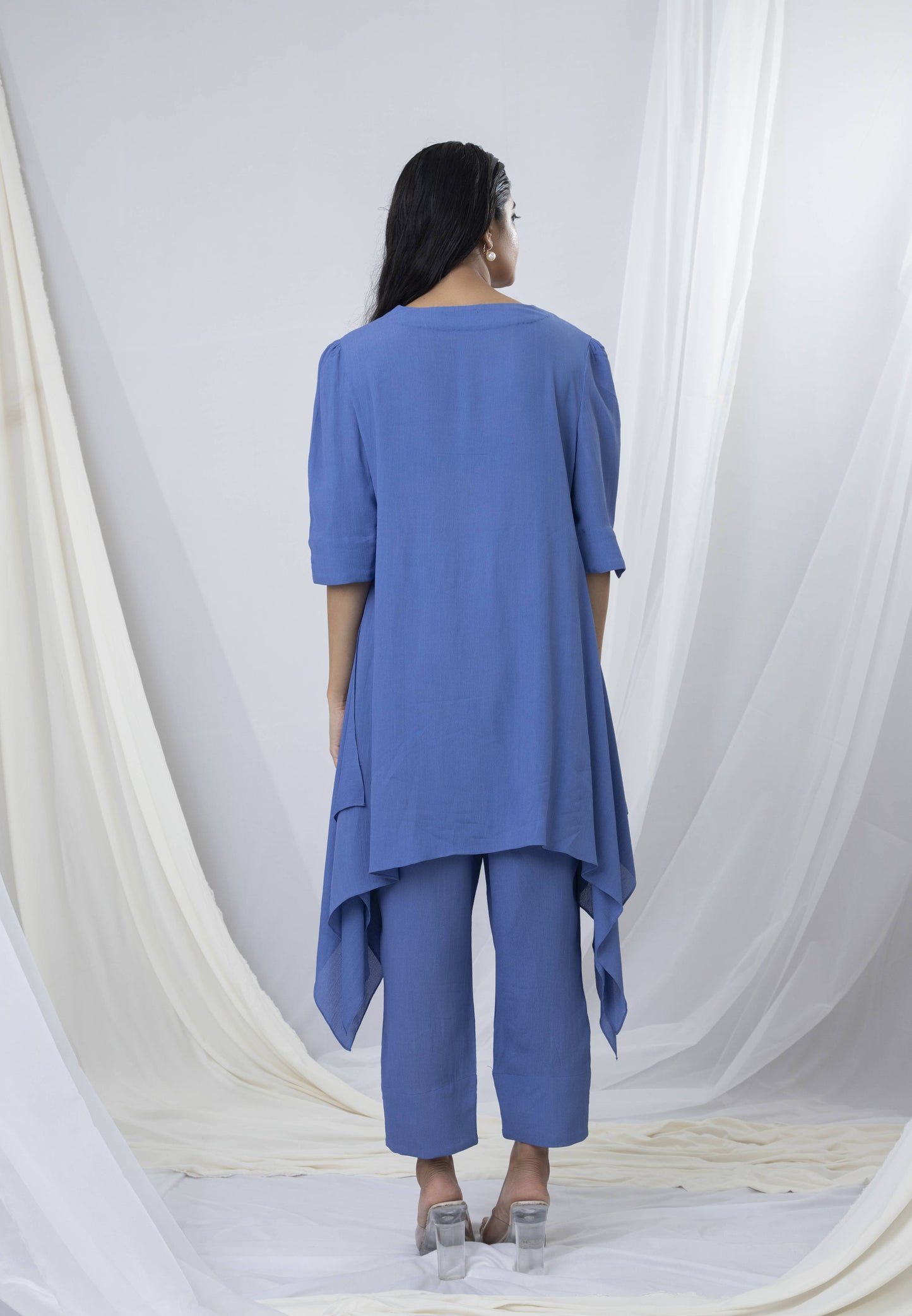 Diamond Neck Flap Collar Placement Embroidery Co-ord Set - Arimi - House Of Design