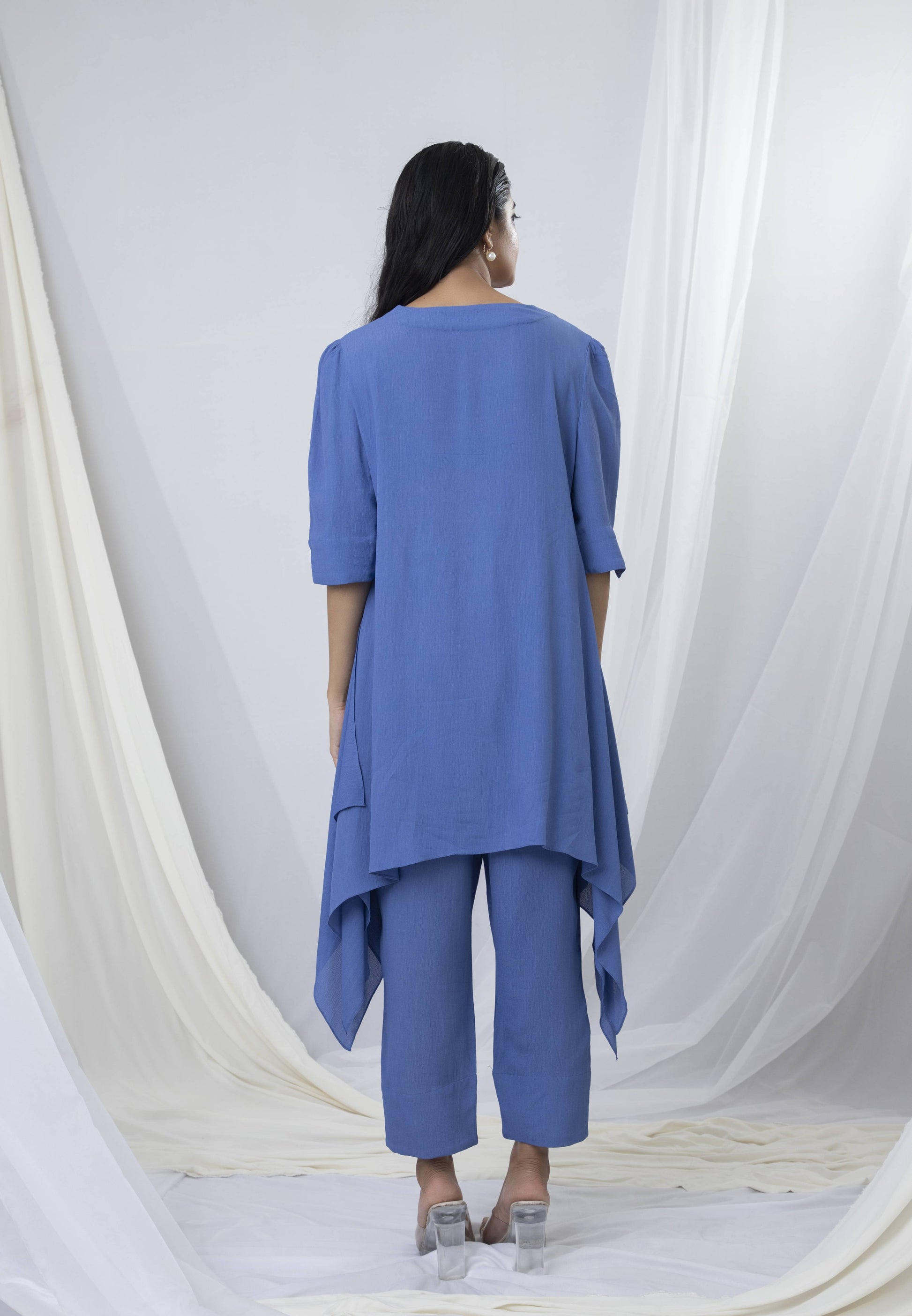 Diamond Neck Flap Collar Placement Embroidery Co-ord Set - Arimi - House Of Design