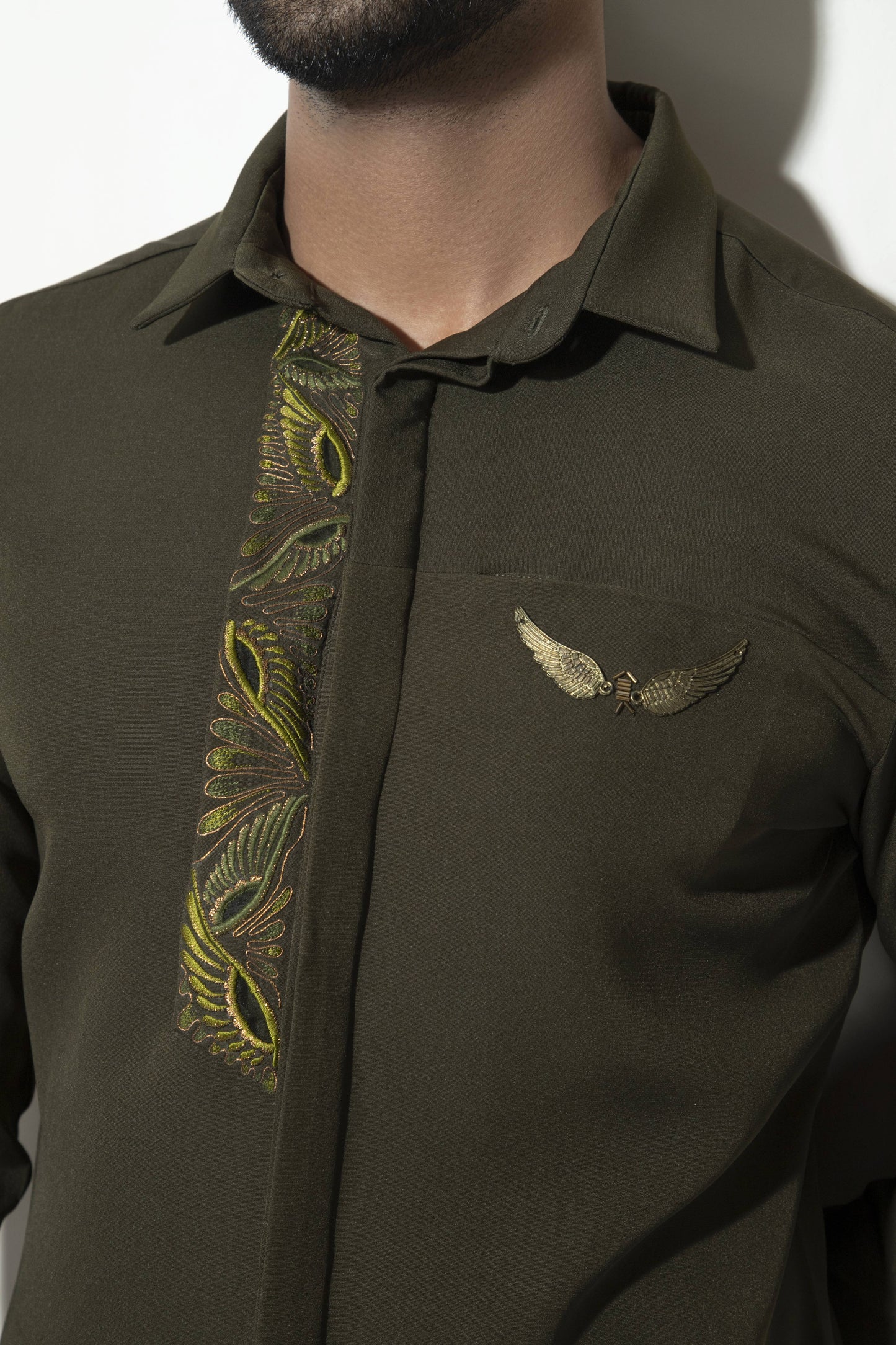 Wing Embroidered Flap Detail Shirt - Arimi - House Of Design
