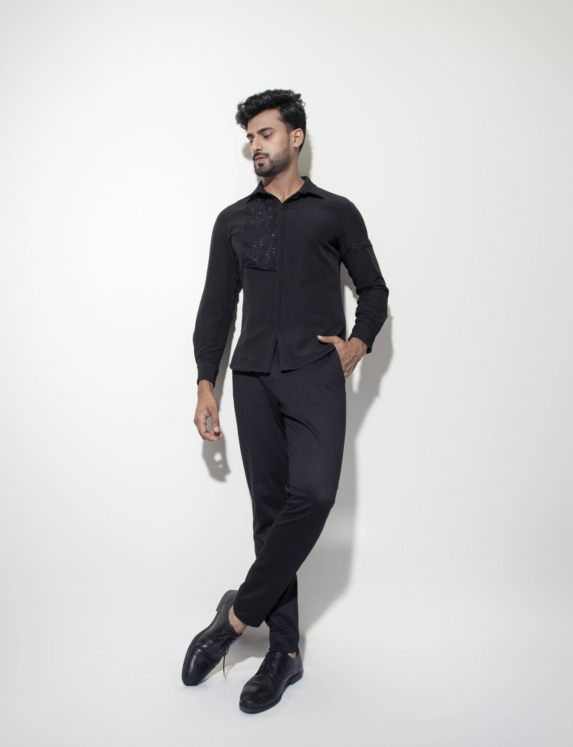 Embroidered Wide Flap Detail Shirt - Arimi - House Of Design