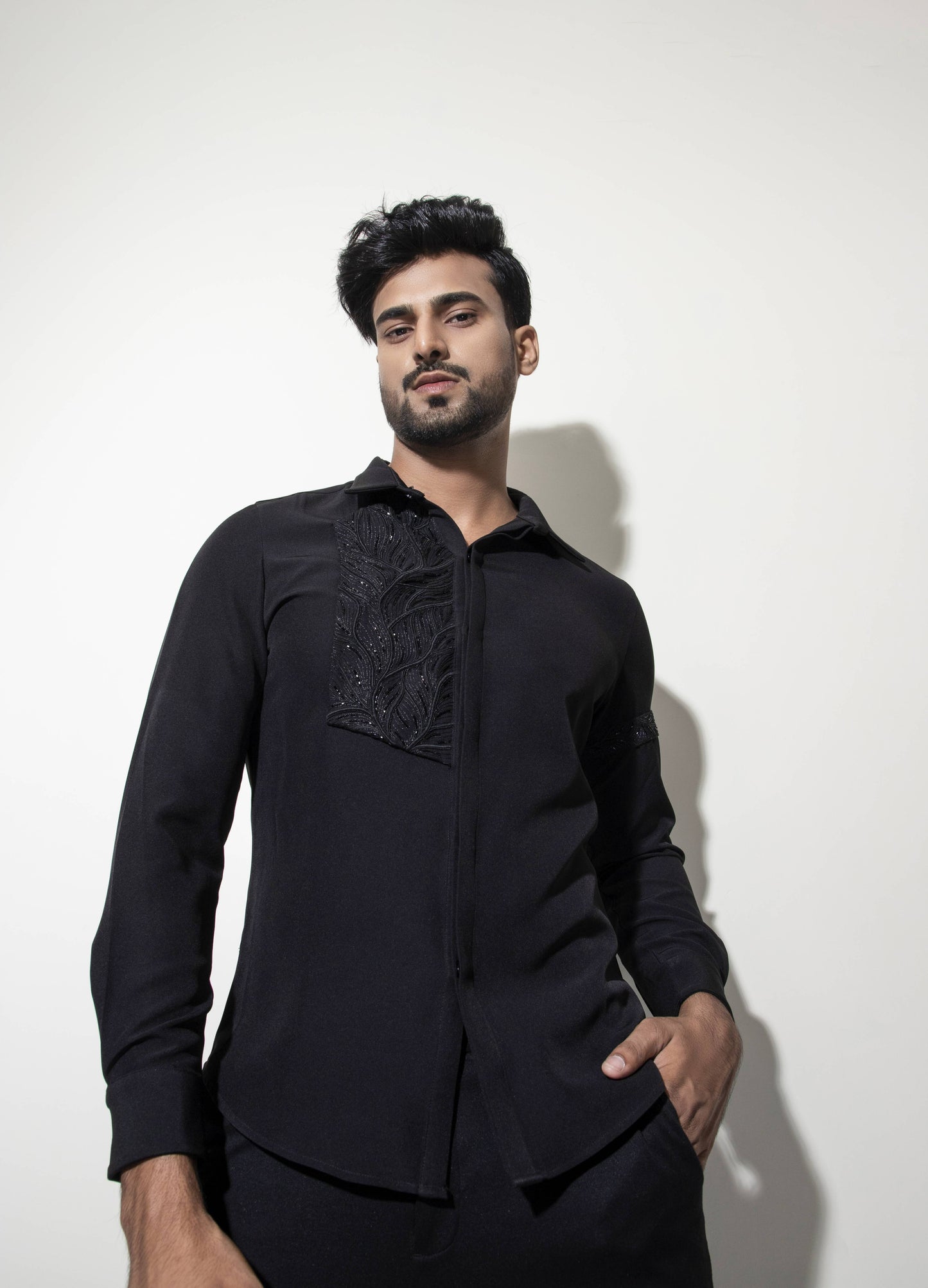 Embroidered Wide Flap Detail Shirt - Arimi - House Of Design