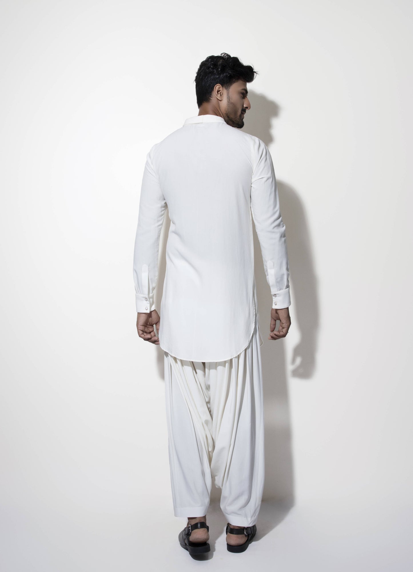 Asymmetric One Collar Kurta Set with Patch Embroidery Detail - Arimi - House Of Design