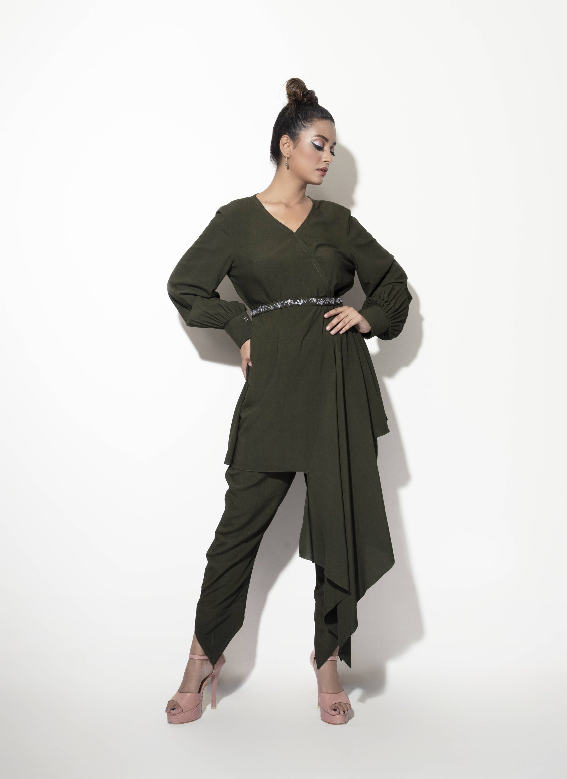 Yoke Cut Top with Asymmetric Bias Detail Co-ord Set - Arimi - House Of Design