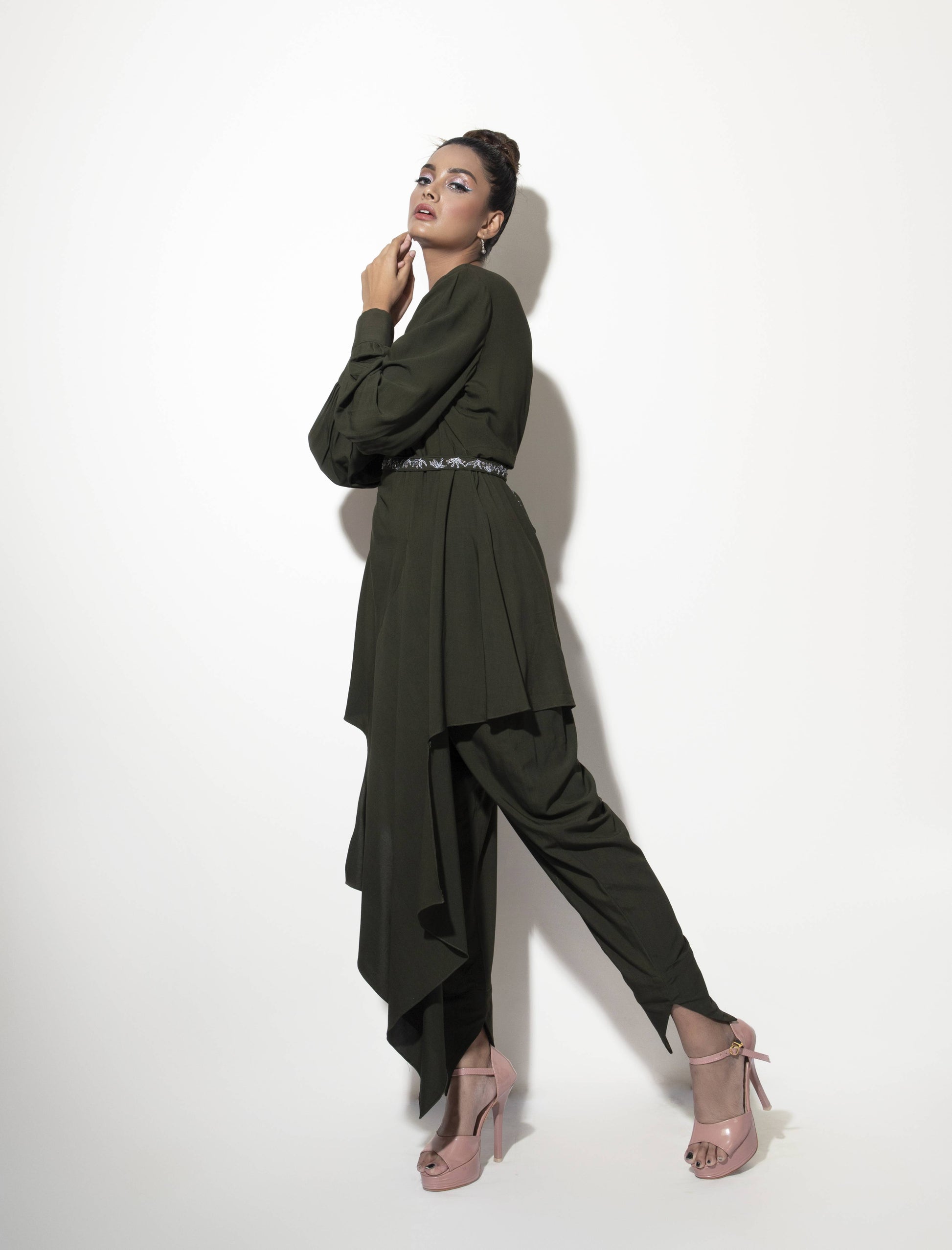 Yoke Cut Top with Asymmetric Bias Detail Co-ord Set - Arimi - House Of Design