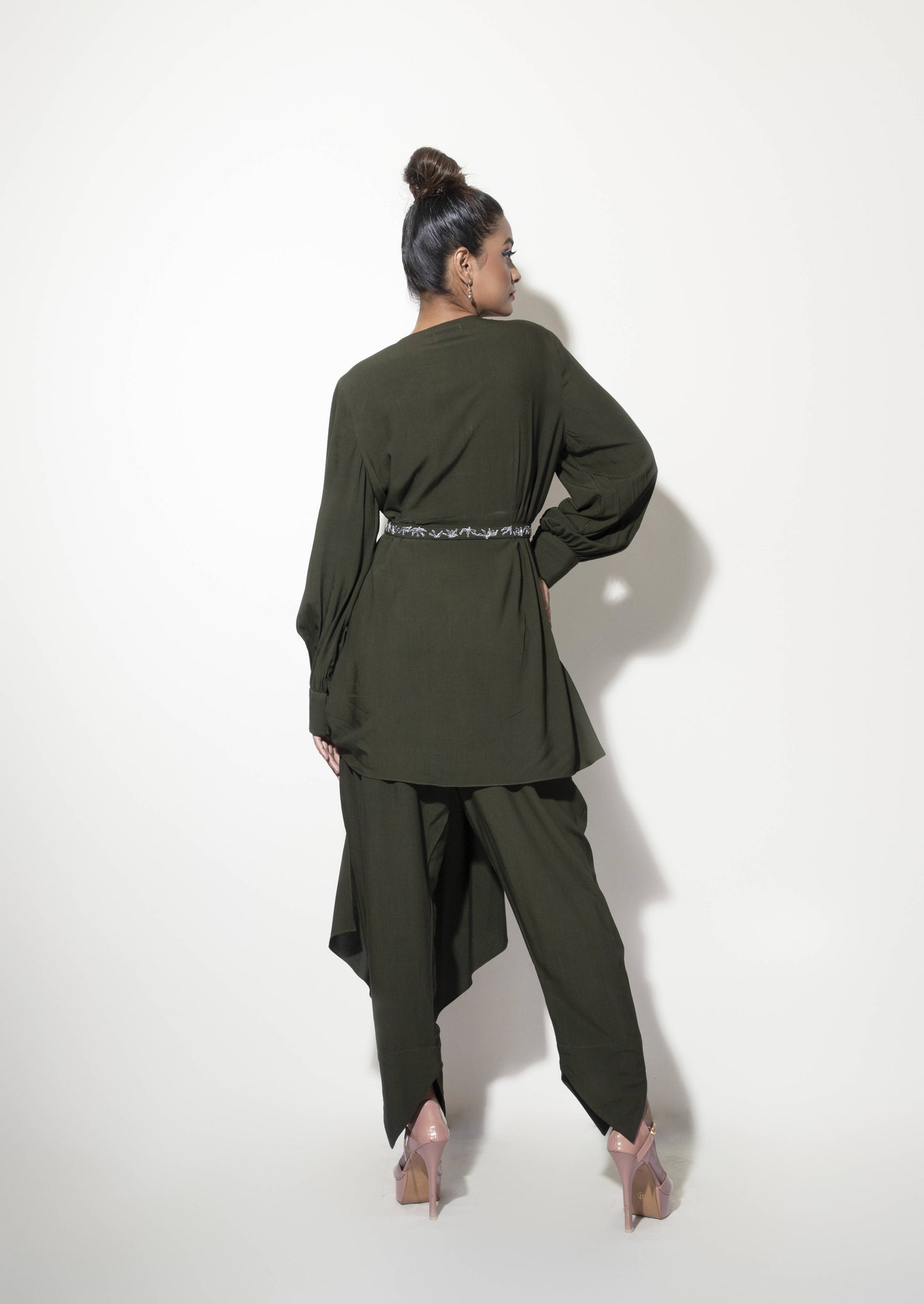 Yoke Cut Top with Asymmetric Bias Detail Co-ord Set - Arimi - House Of Design