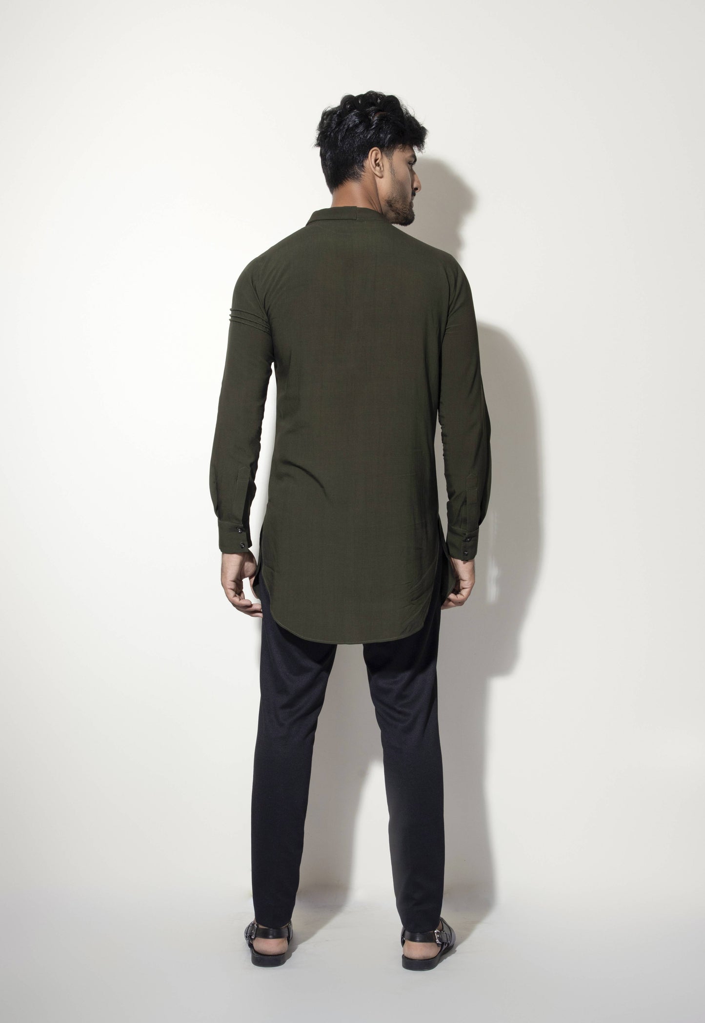 Asymmetric One Collar Kurta with Patch Embroidery &  Sleeve  Detail - Arimi - House Of Design