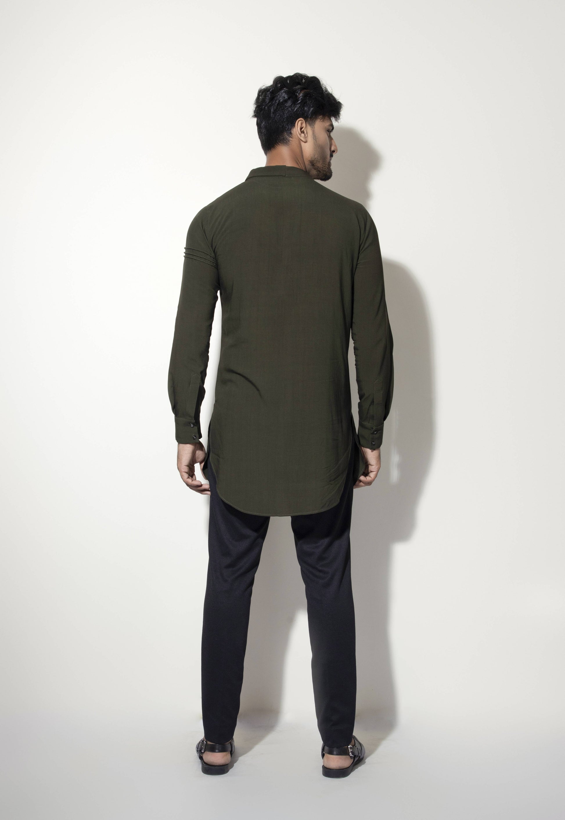 Asymmetric One Collar Kurta with Patch Embroidery &  Sleeve  Detail - Arimi - House Of Design