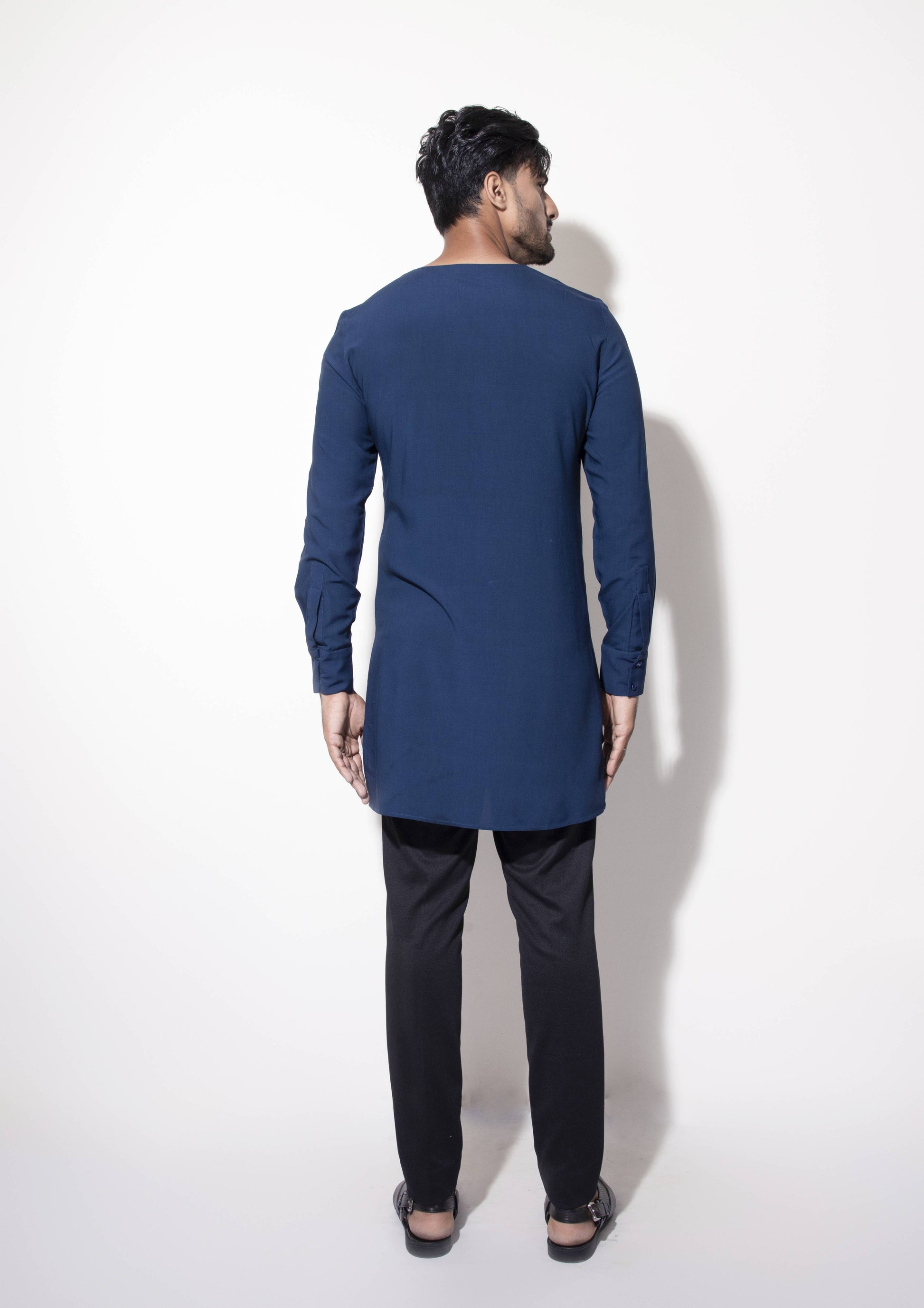 Asymmetric Diagonal Flap Kurta with Patch Embroidery Detail - Arimi - House Of Design