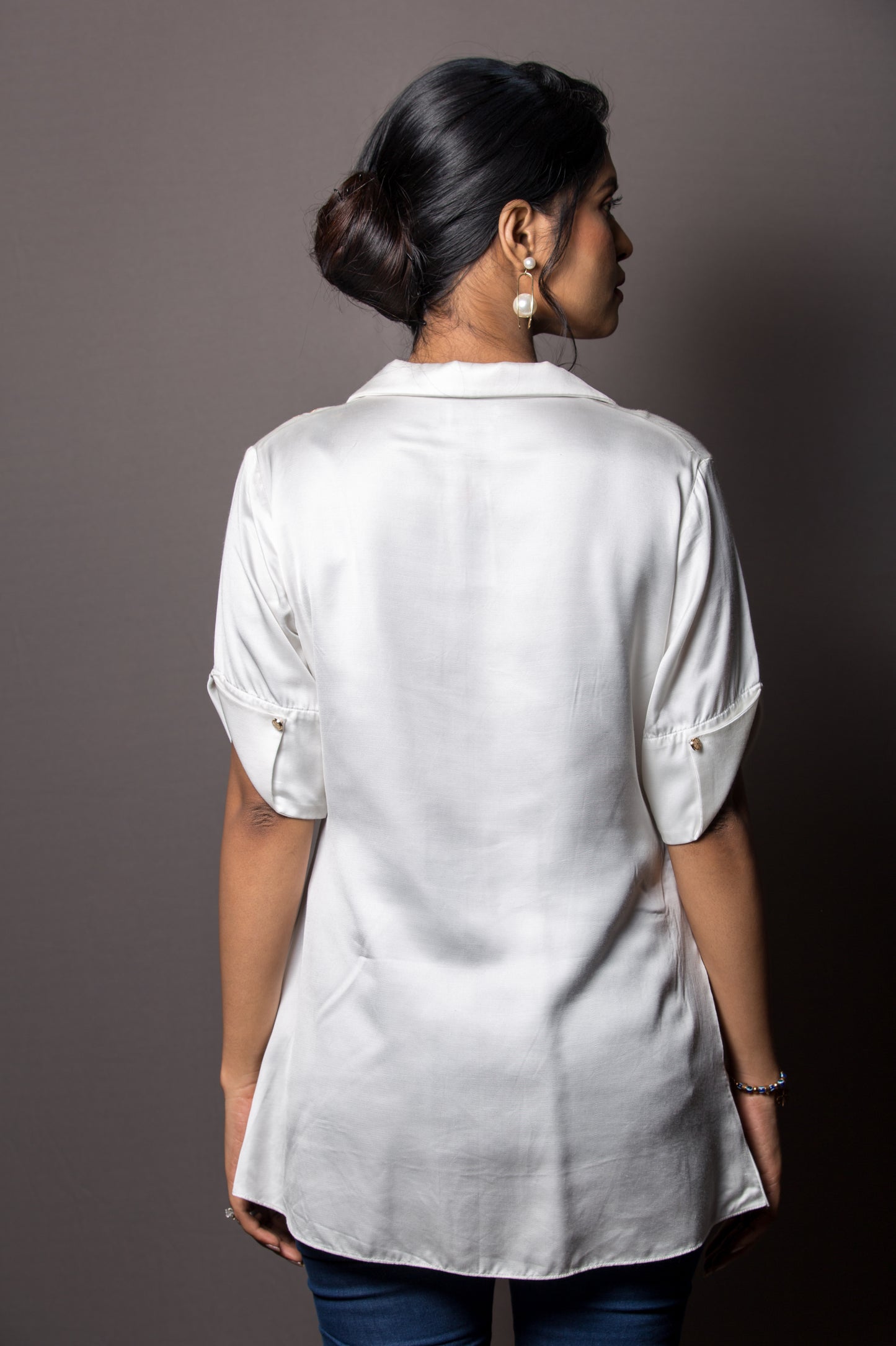 Shoulder and hem floral embroided shirt - Arimi - House Of Design