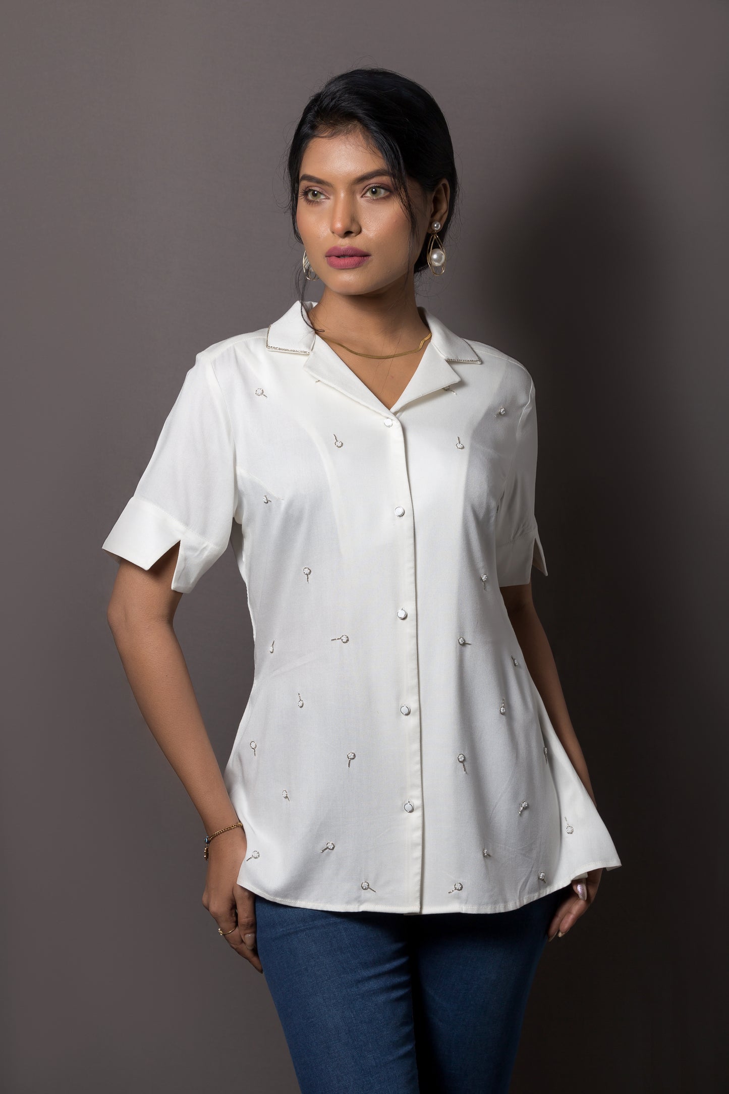 Allover chita embroidery shirt - Arimi - House Of Design