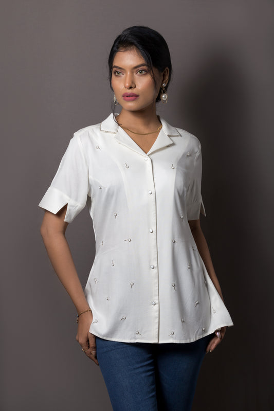 Allover chita embroidery shirt - Arimi - House Of Design