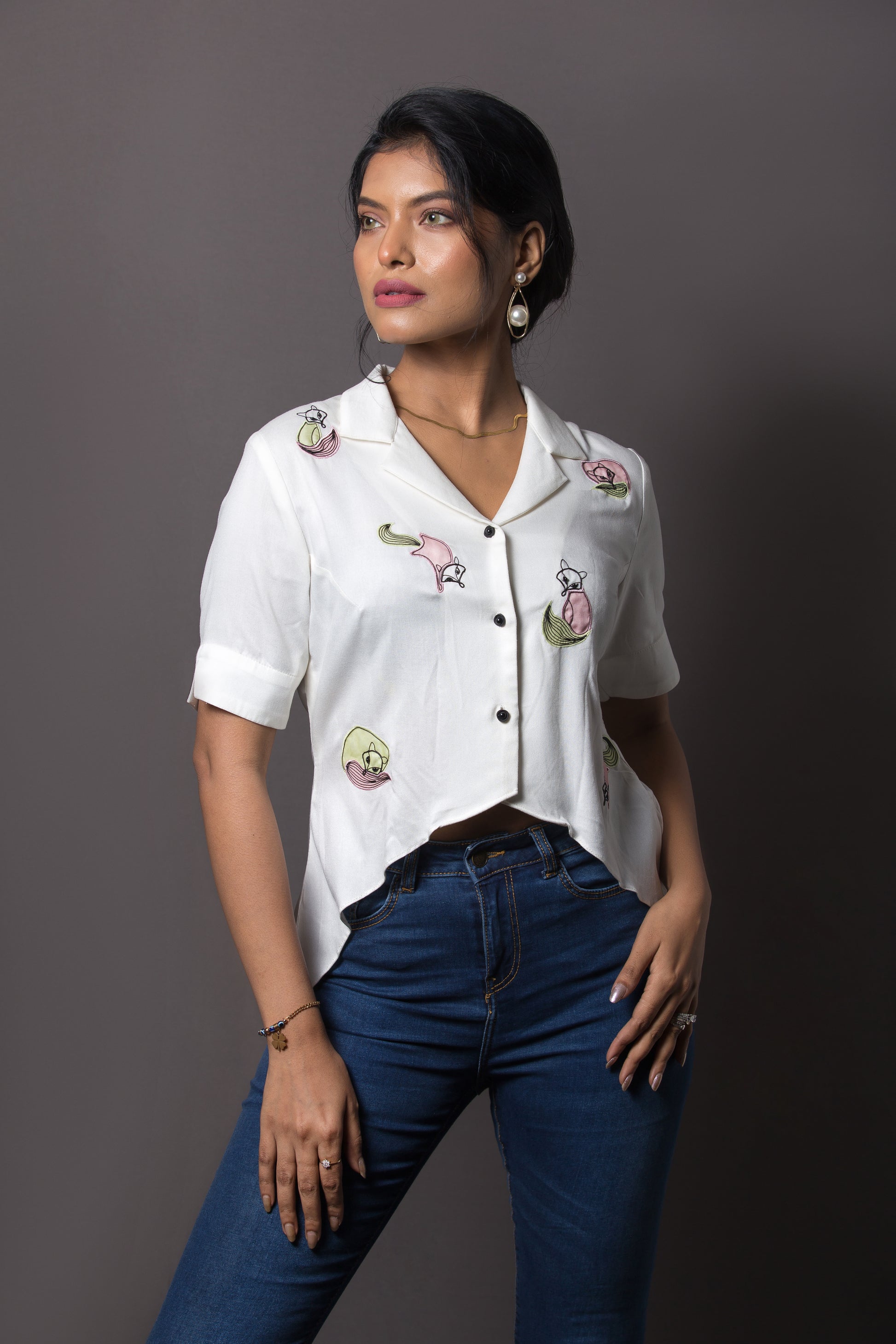 Fox Embroidered Shirt - Arimi - House Of Design